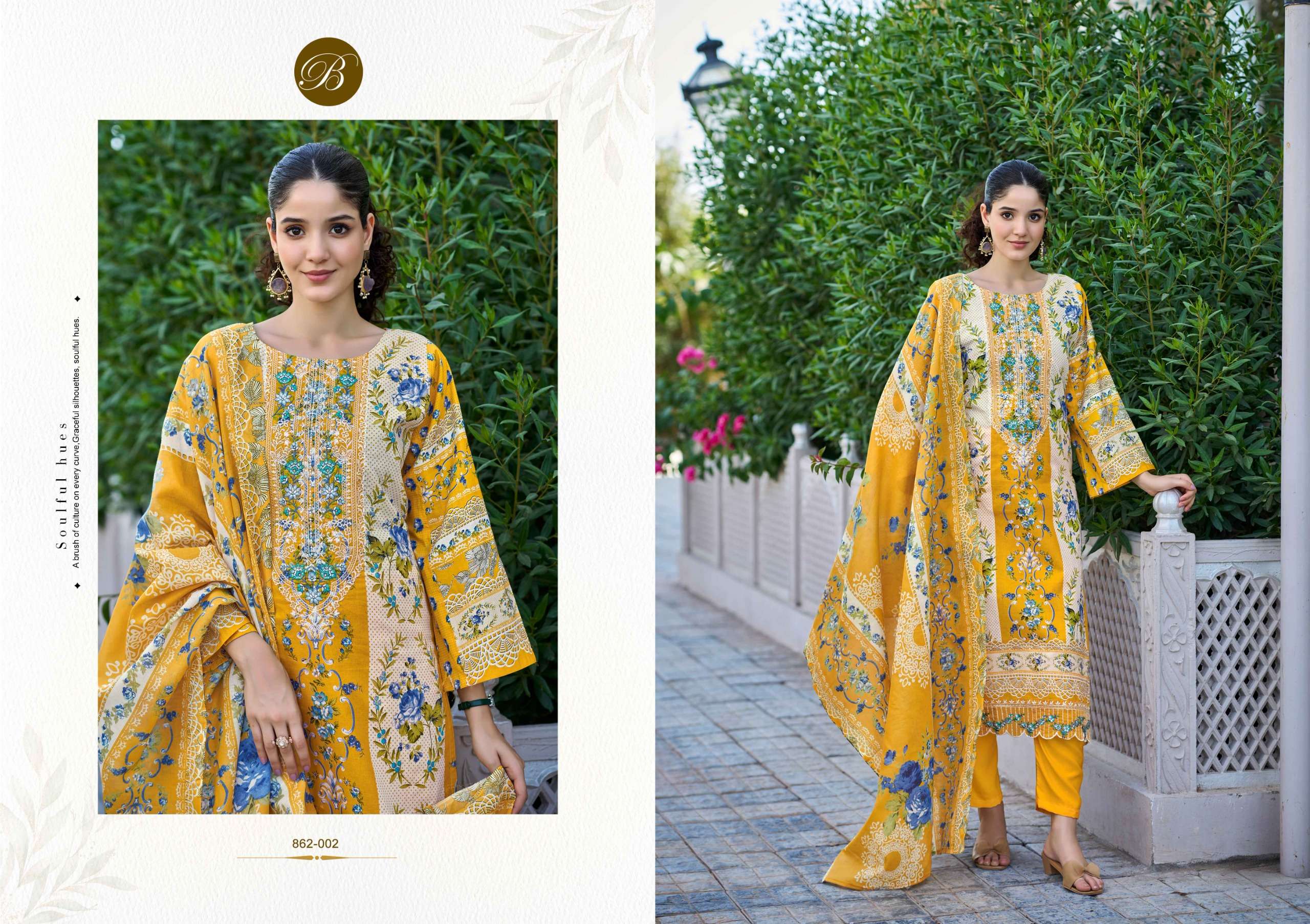 BELLIZA DESIGNER STUDIO SAFIYA COTTON DIGITAL PRINTS WITH FANCY EMBROIDERY WORK SUIT
