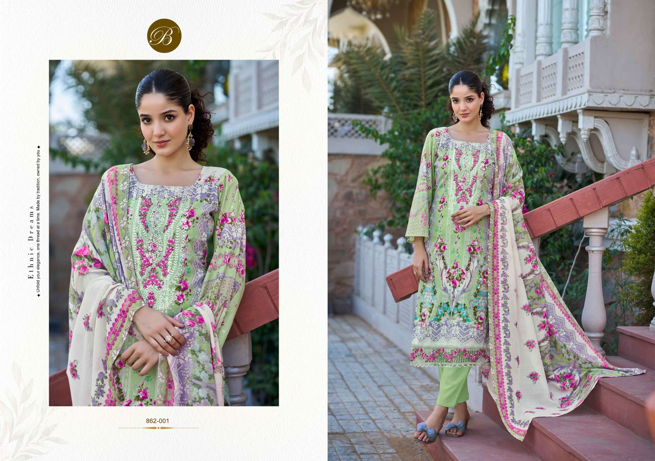 BELLIZA DESIGNER STUDIO SAFIYA COTTON DIGITAL PRINTS WITH FANCY EMBROIDERY WORK SUIT