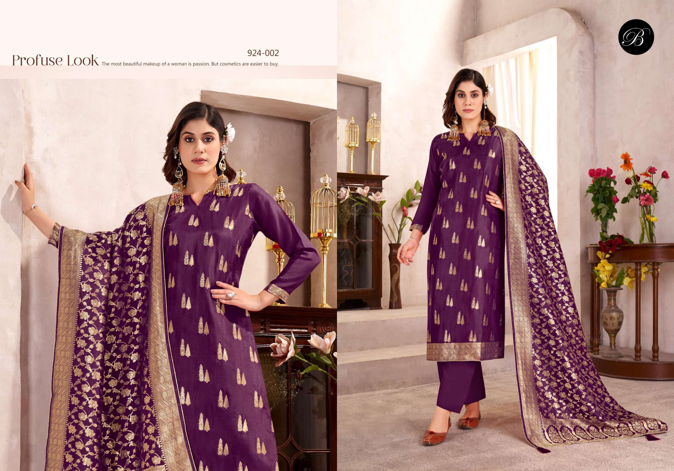 BELLIZA DESIGNER STUDIO ZARIYA SILK JACQUARD DESIGNER WORK LADIES SUIT