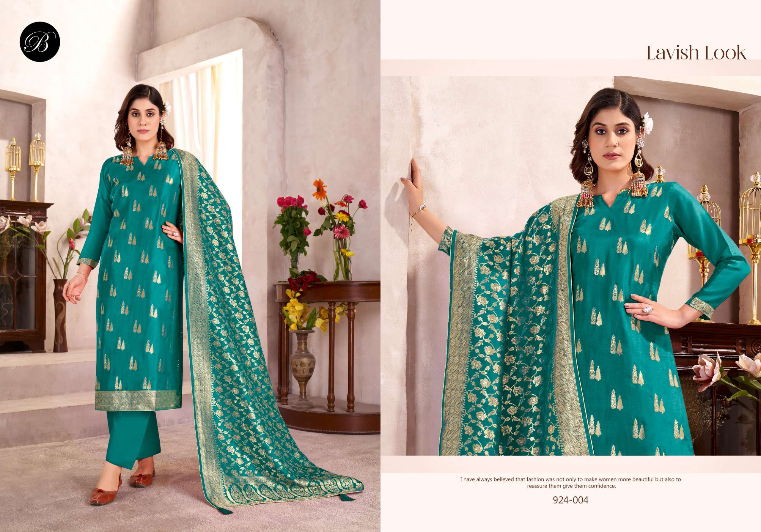BELLIZA DESIGNER STUDIO ZARIYA SILK JACQUARD DESIGNER WORK LADIES SUIT