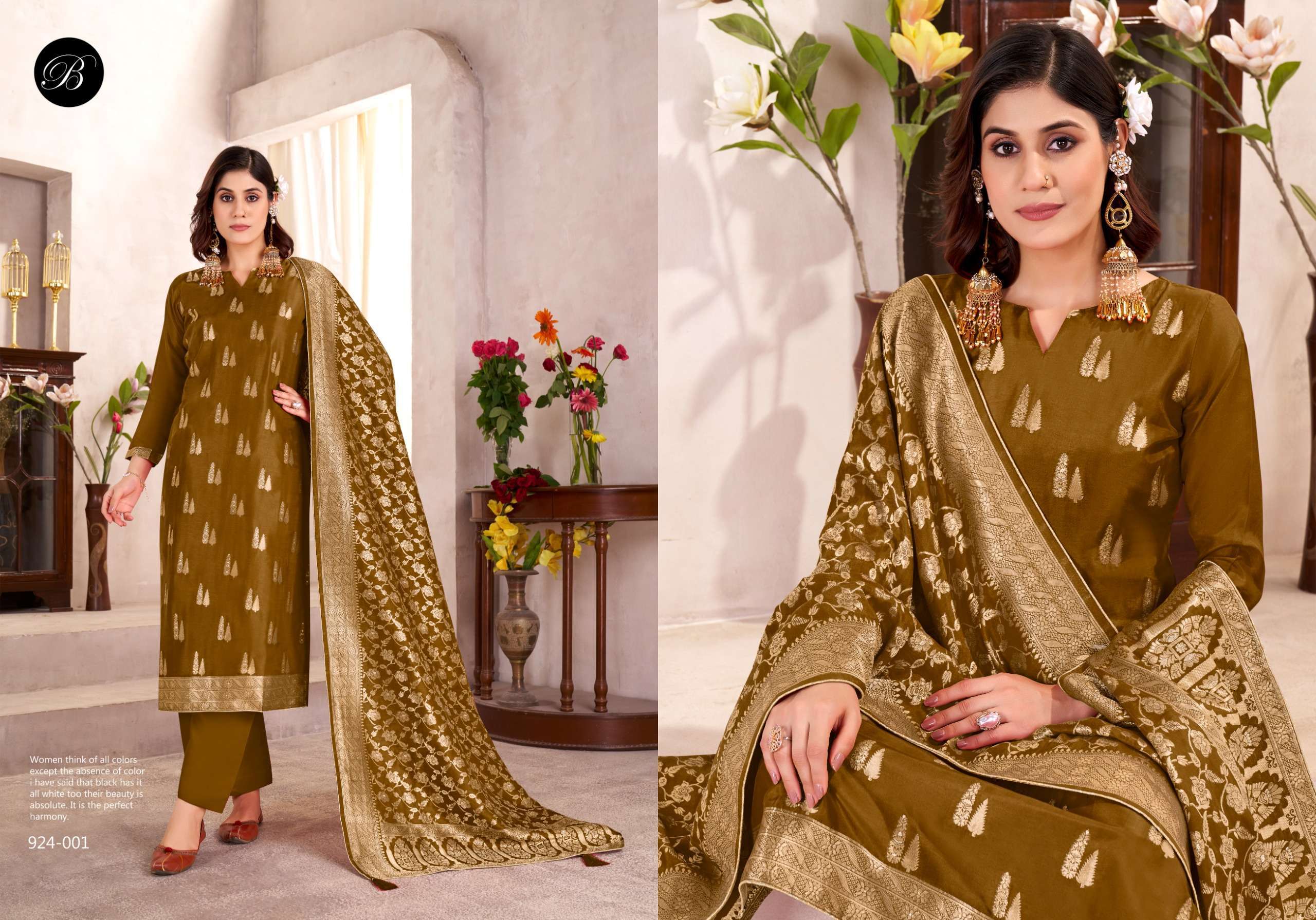 BELLIZA DESIGNER STUDIO ZARIYA SILK JACQUARD DESIGNER WORK LADIES SUIT