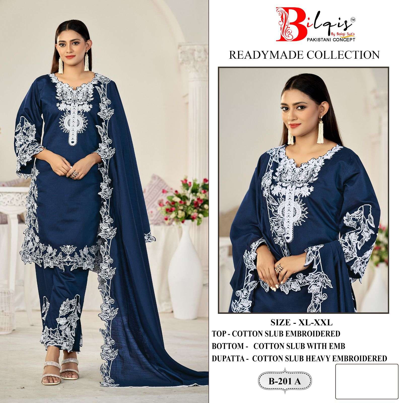  BILQIS B 201 COTTON HEAVY EMBROIDERED DESIGNER READY MADE PAKISTANI SUIT