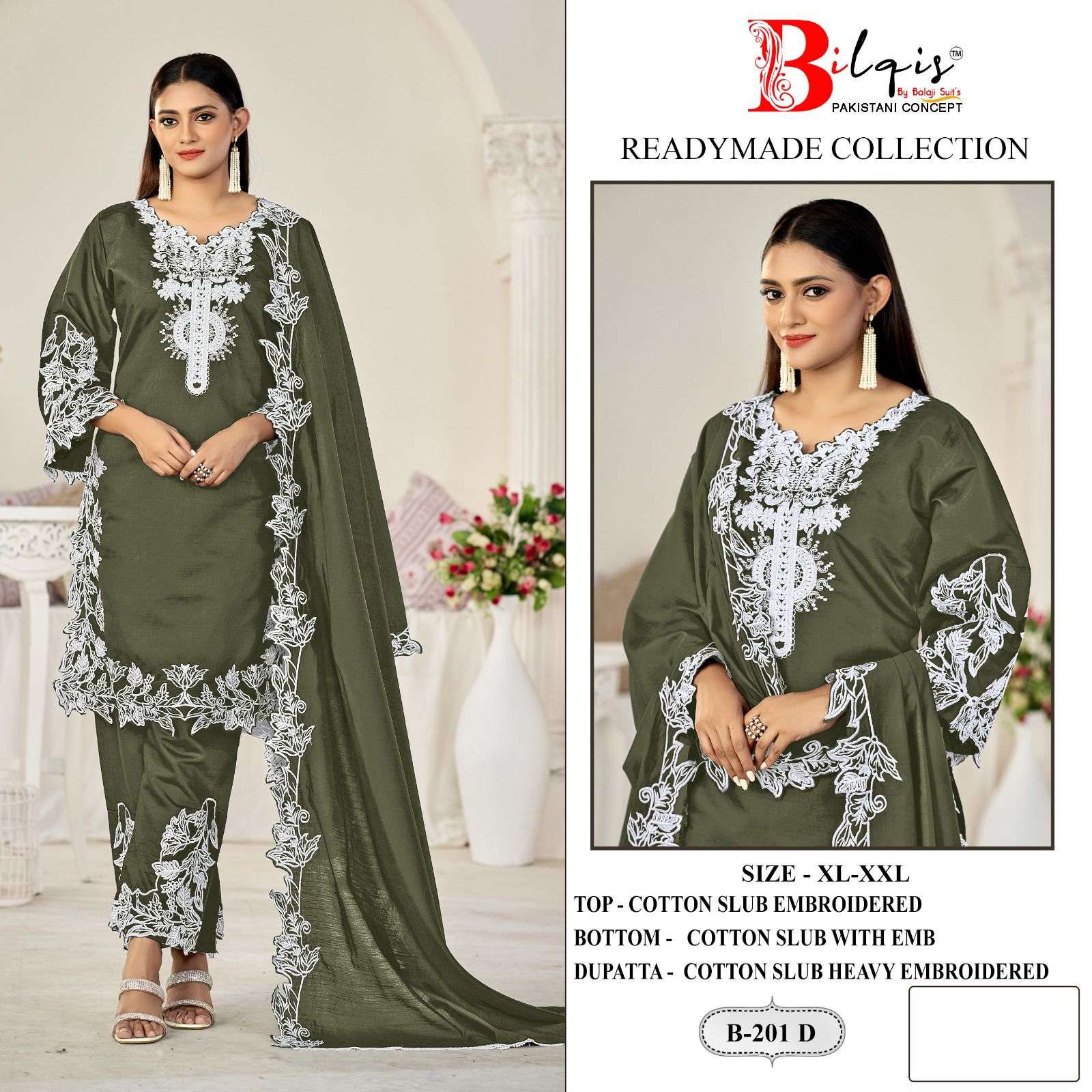  BILQIS B 201 COTTON HEAVY EMBROIDERED DESIGNER READY MADE PAKISTANI SUIT