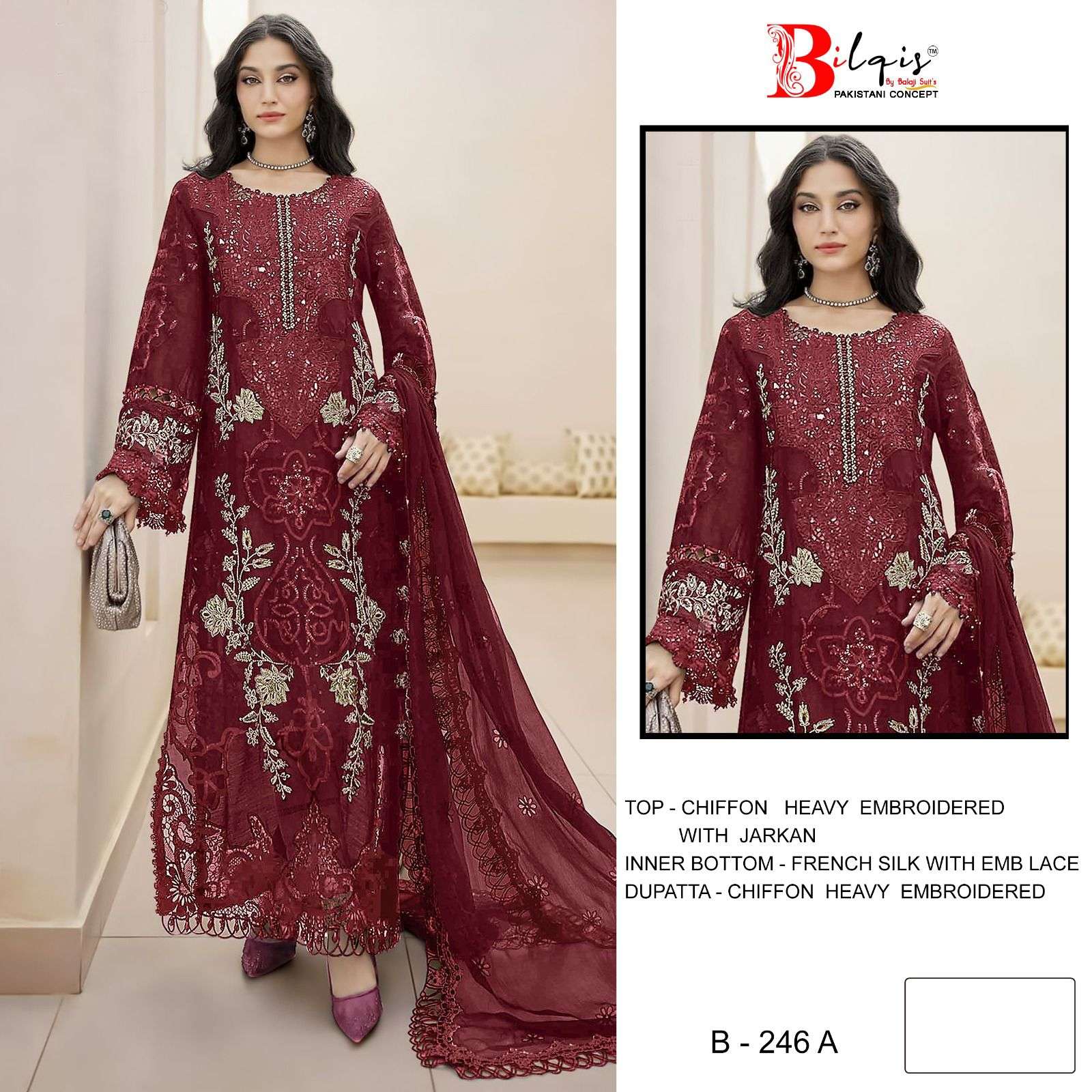 BILQIS B 246 CHIFFON HEAVY EMBROIDERED PAKISTANI SUIT
