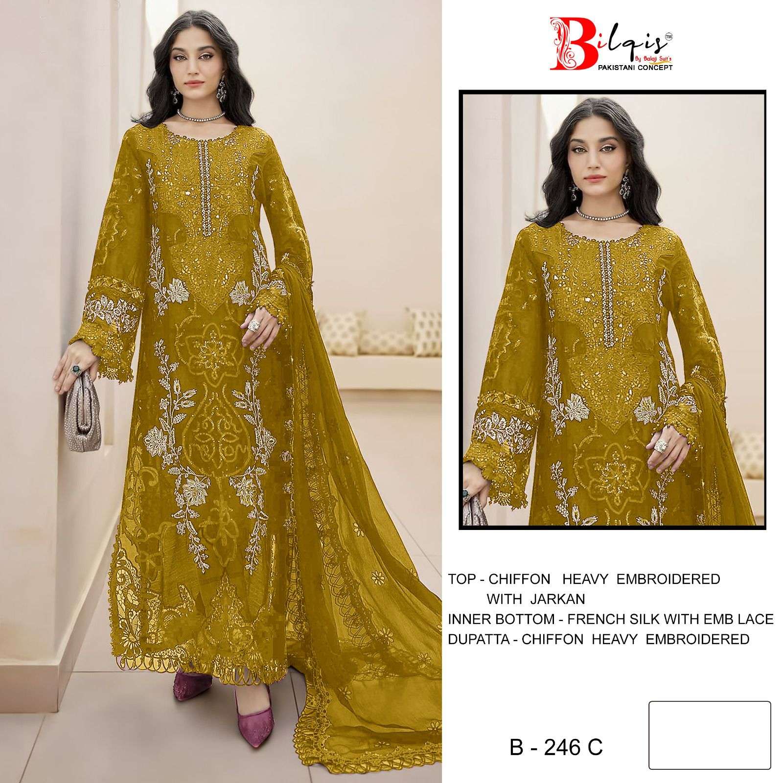 BILQIS B 246 CHIFFON HEAVY EMBROIDERED PAKISTANI SUIT