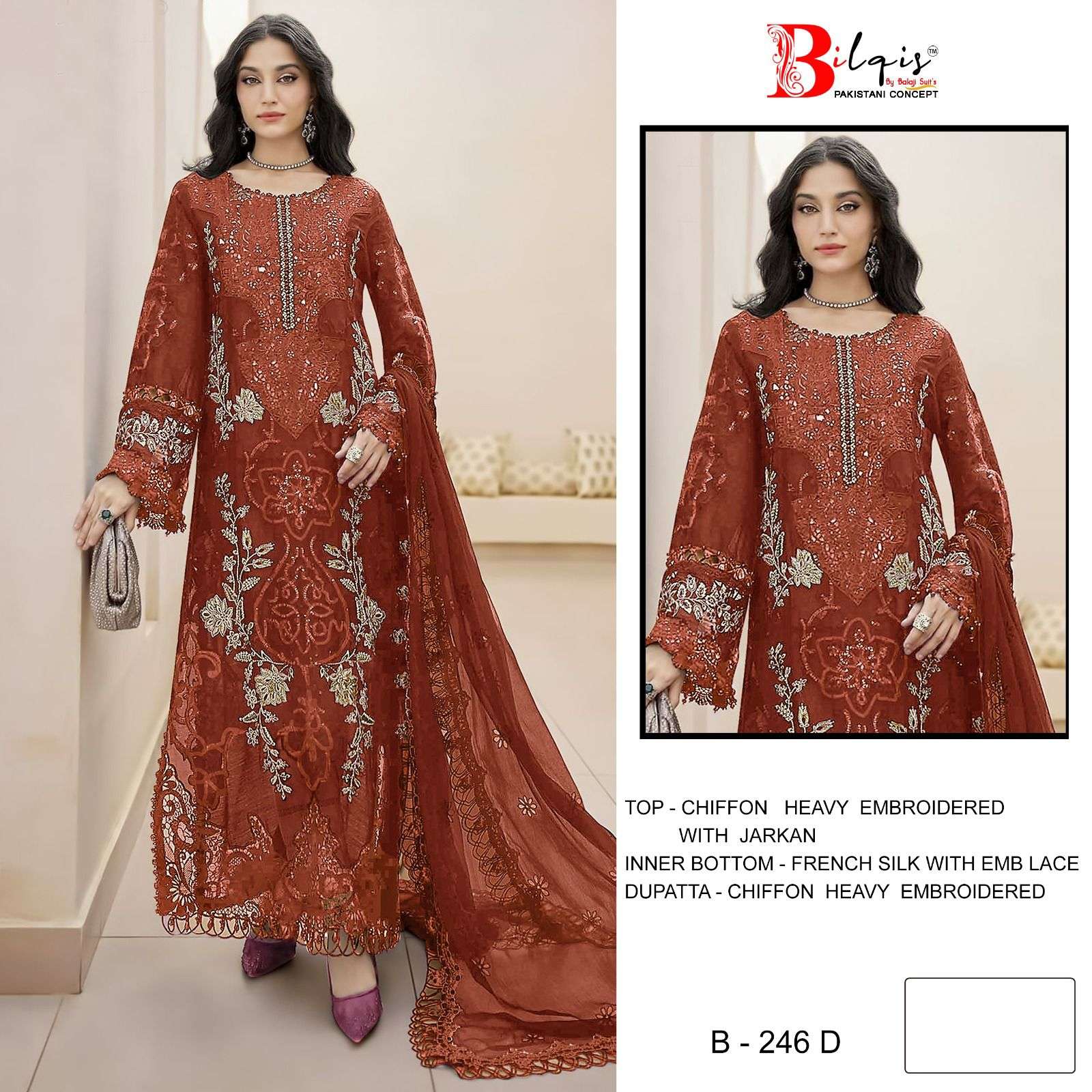 BILQIS B 246 CHIFFON HEAVY EMBROIDERED PAKISTANI SUIT