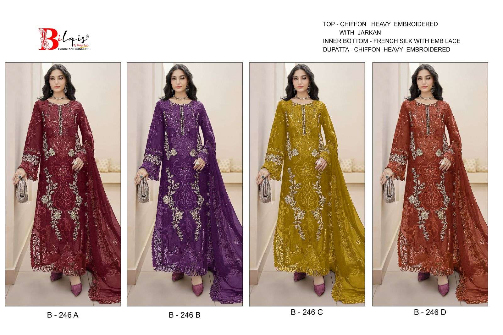 BILQIS B 246 CHIFFON HEAVY EMBROIDERED PAKISTANI SUIT