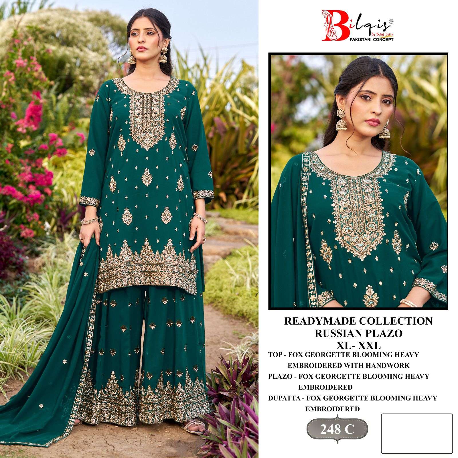  BILQIS B 248 GEORGETTE HEAVY EMBROIDERED READY MADE PAKISTANI SUIT