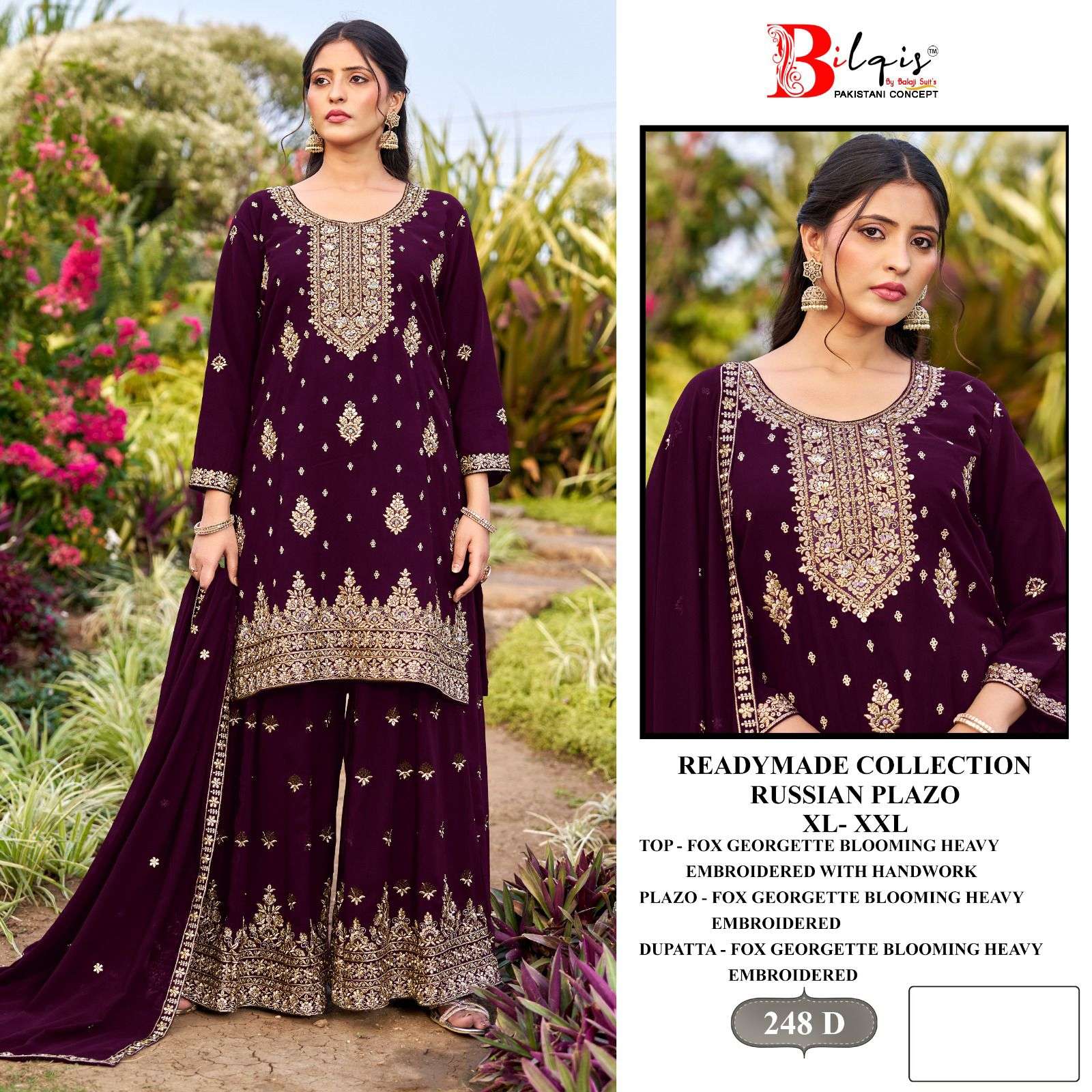  BILQIS B 248 GEORGETTE HEAVY EMBROIDERED READY MADE PAKISTANI SUIT