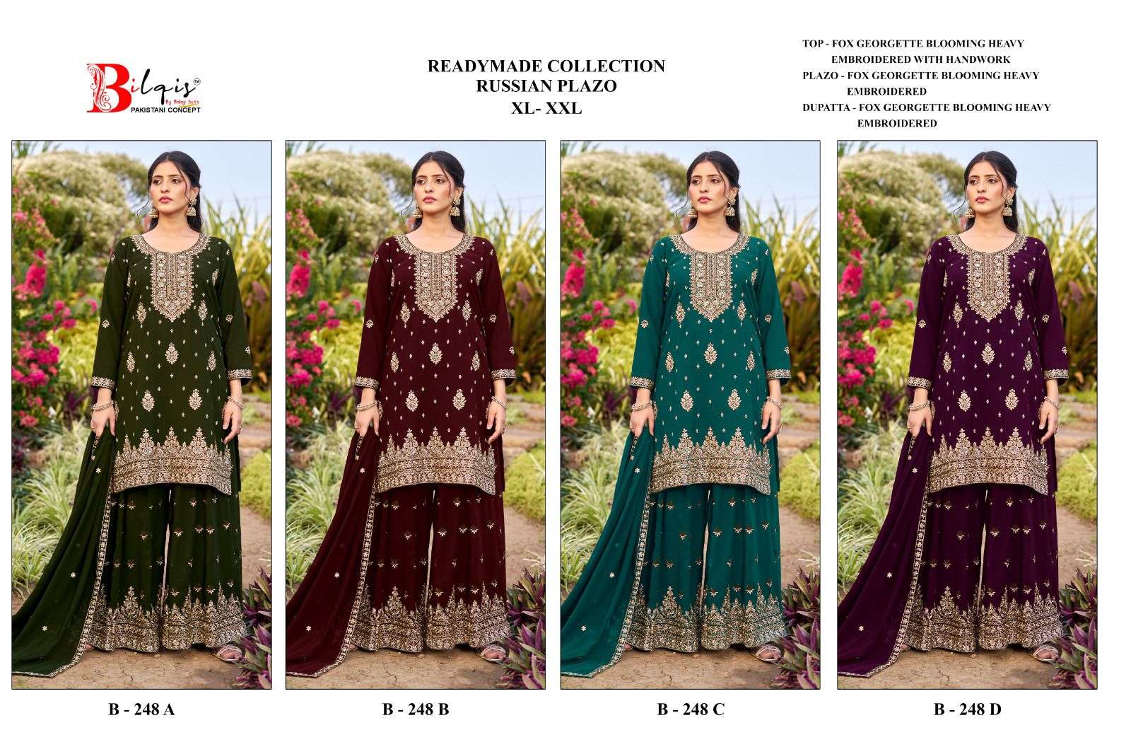  BILQIS B 248 GEORGETTE HEAVY EMBROIDERED READY MADE PAKISTANI SUIT