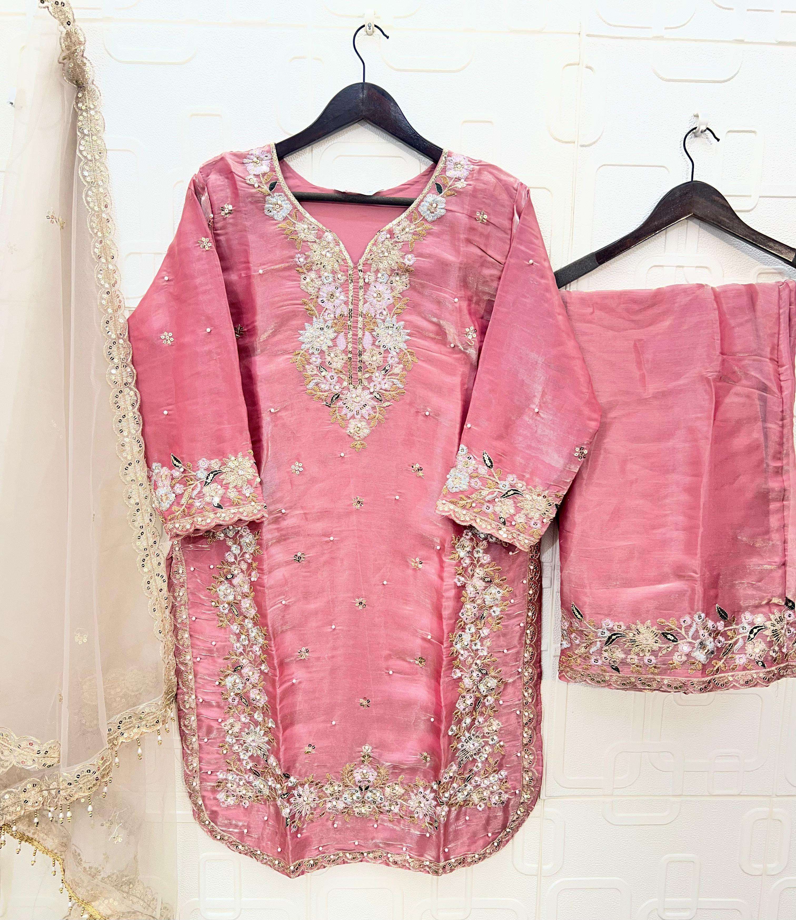 BILQIS B 252  A TO D JIMI CHU SILK HEAVY EMBROIDERD DESIGNER READY MADE PAKISTANI SUIT