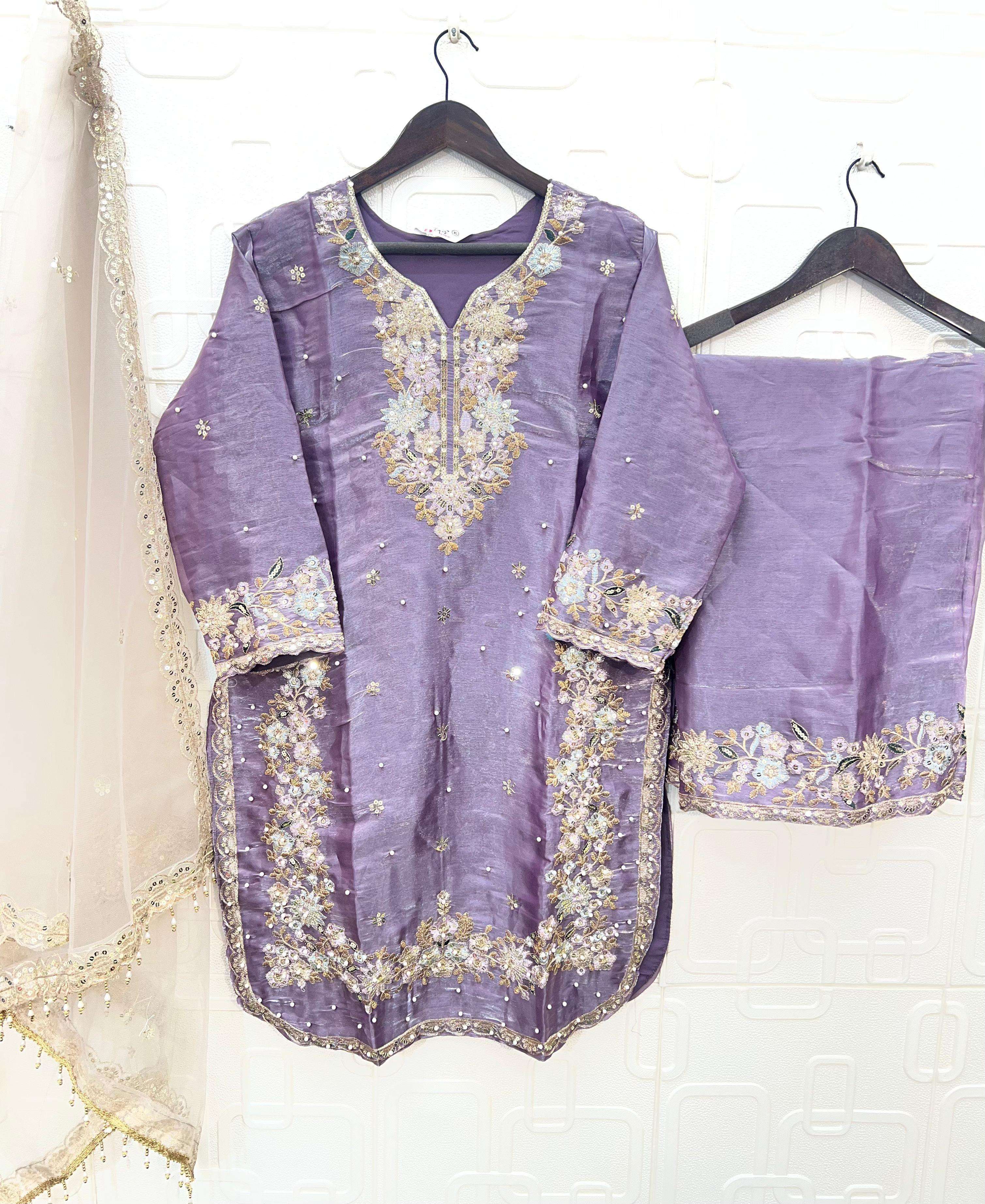 BILQIS B 252  A TO D JIMI CHU SILK HEAVY EMBROIDERD DESIGNER READY MADE PAKISTANI SUIT
