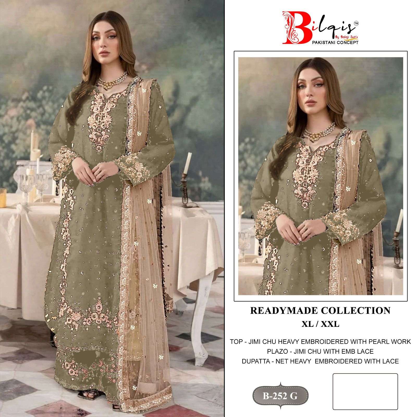 BILQIS B 252  A TO D JIMI CHU SILK HEAVY EMBROIDERD DESIGNER READY MADE PAKISTANI SUIT