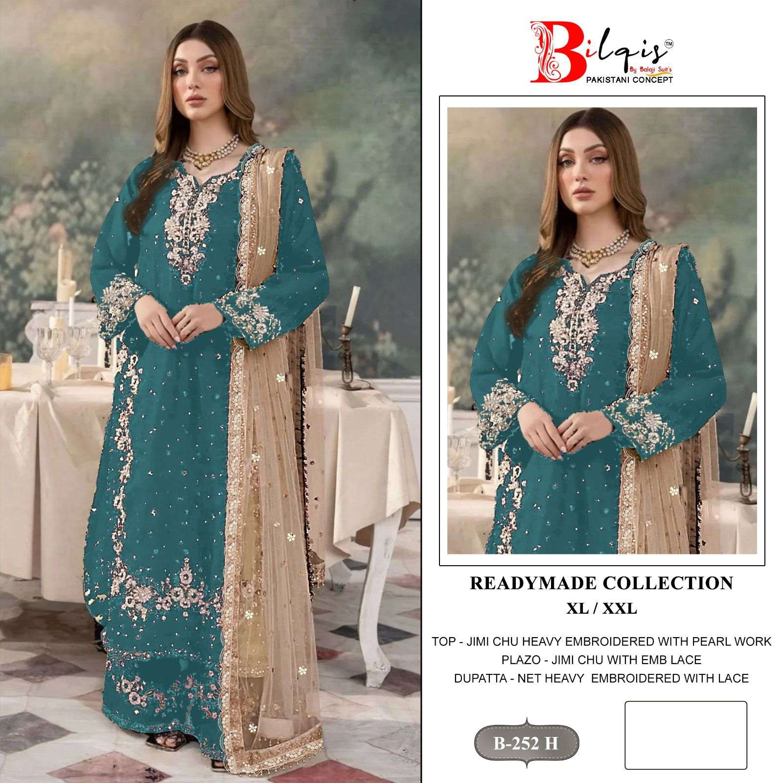 BILQIS B 252  A TO D JIMI CHU SILK HEAVY EMBROIDERD DESIGNER READY MADE PAKISTANI SUIT
