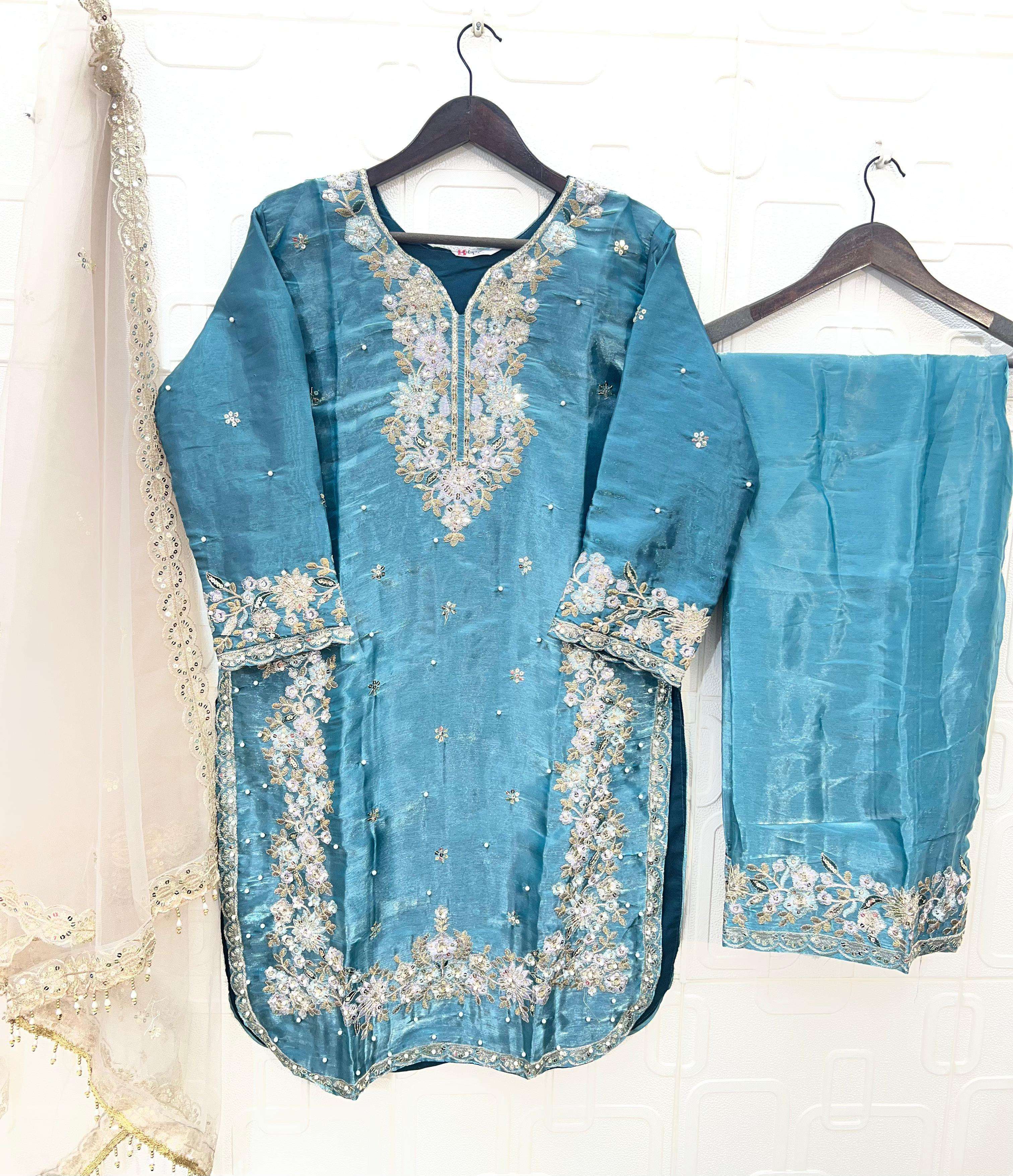 BILQIS B 252  A TO D JIMI CHU SILK HEAVY EMBROIDERD DESIGNER READY MADE PAKISTANI SUIT