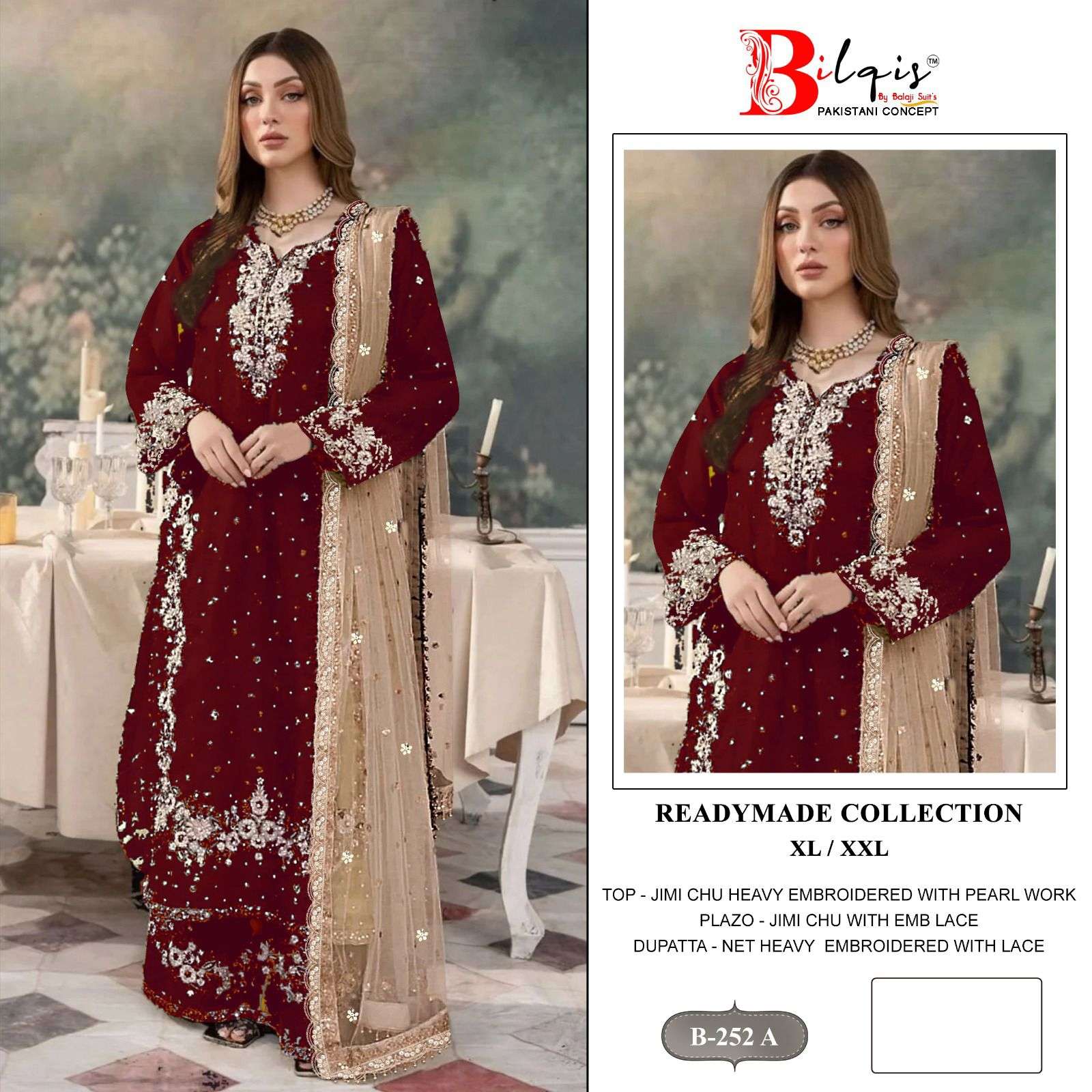 BILQIS B 252  E TO H JIMI CHU SILK HEAVY EMBROIDERD DESIGNER READY MADE PAKISTANI SUIT