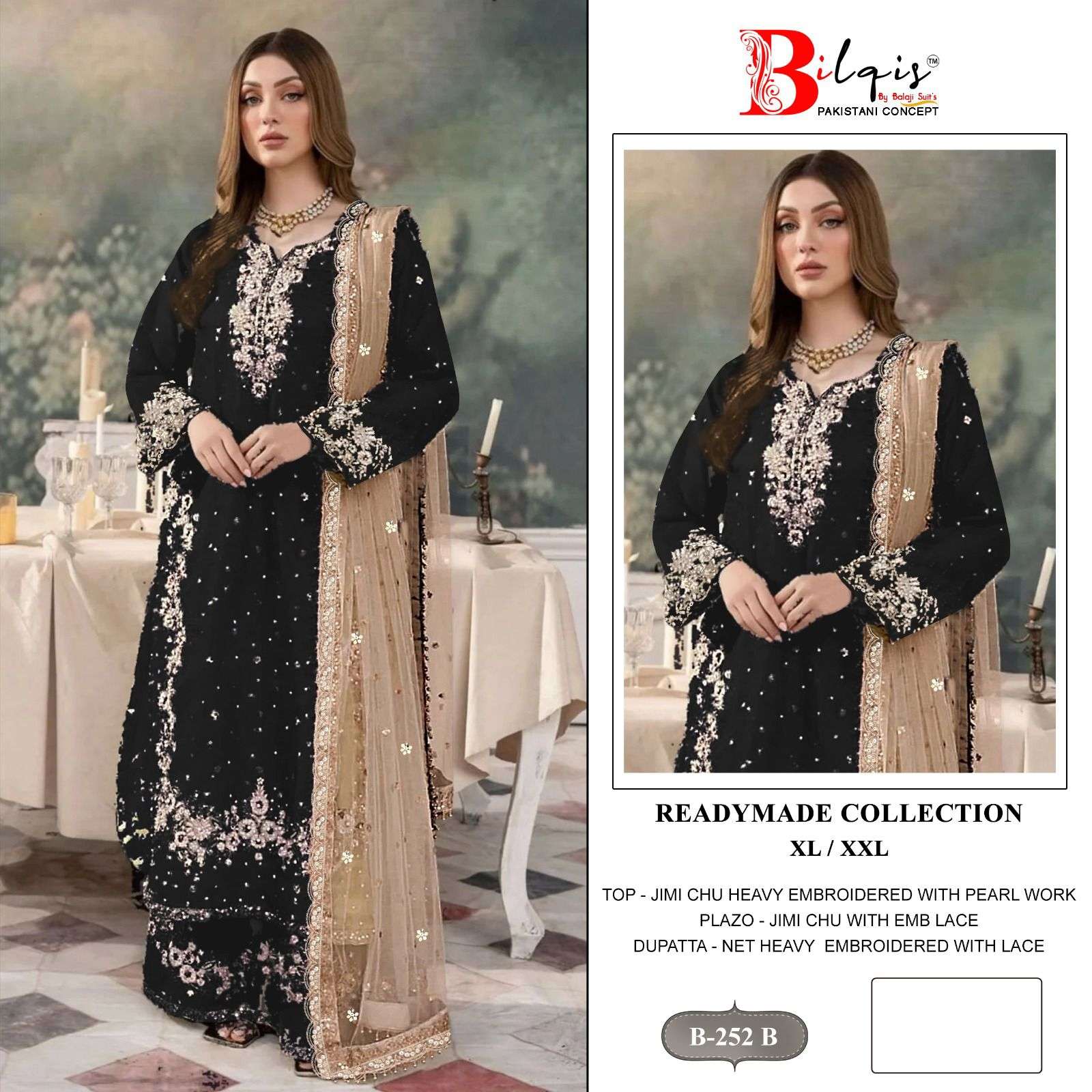 BILQIS B 252  E TO H JIMI CHU SILK HEAVY EMBROIDERD DESIGNER READY MADE PAKISTANI SUIT