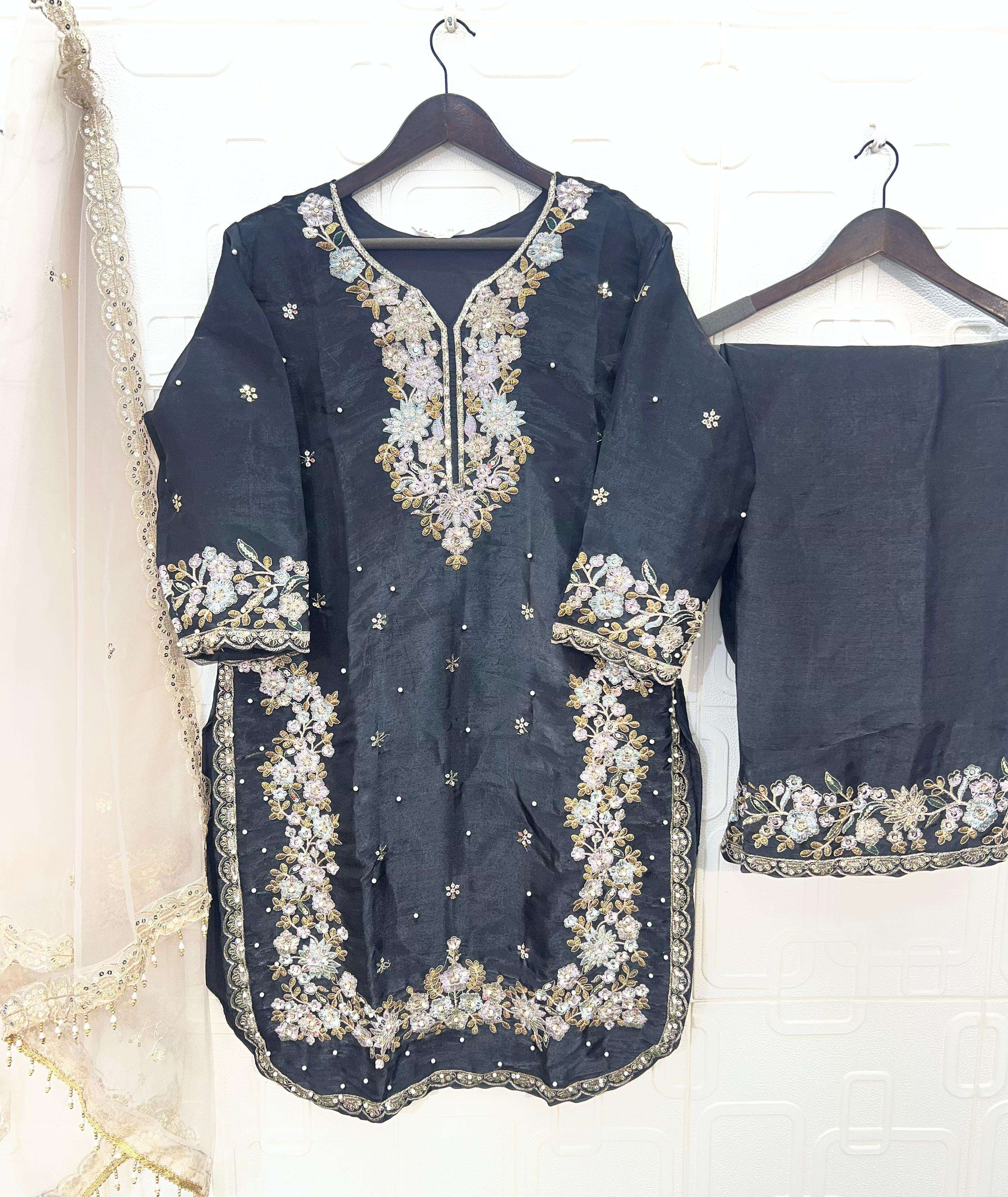 BILQIS B 252  E TO H JIMI CHU SILK HEAVY EMBROIDERD DESIGNER READY MADE PAKISTANI SUIT