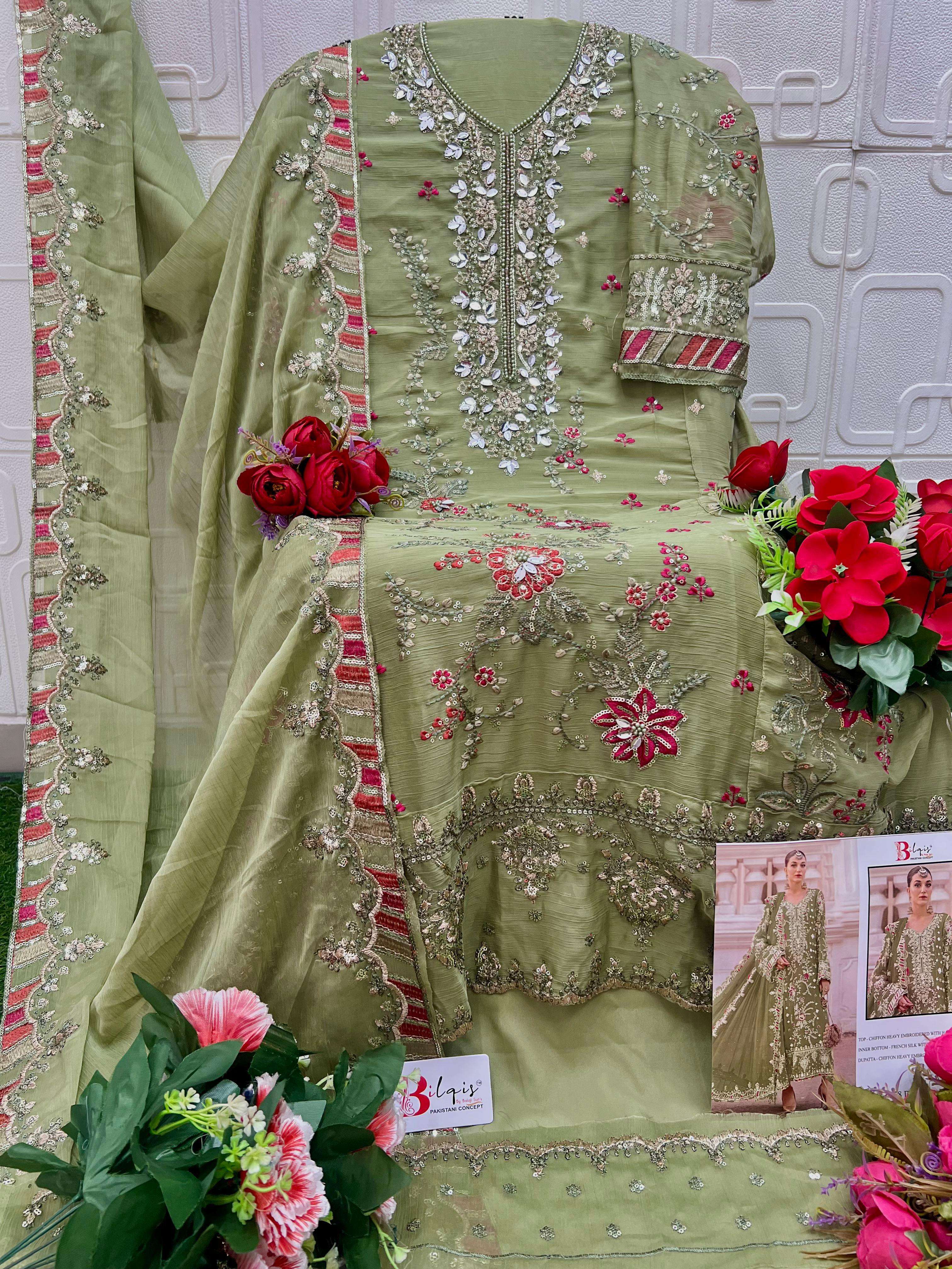 BILQIS B 258 A TO D CHIFFON HEAVY EMBROIDERED DESIGNER WEDDING WEAR PAKISTANI SUIT