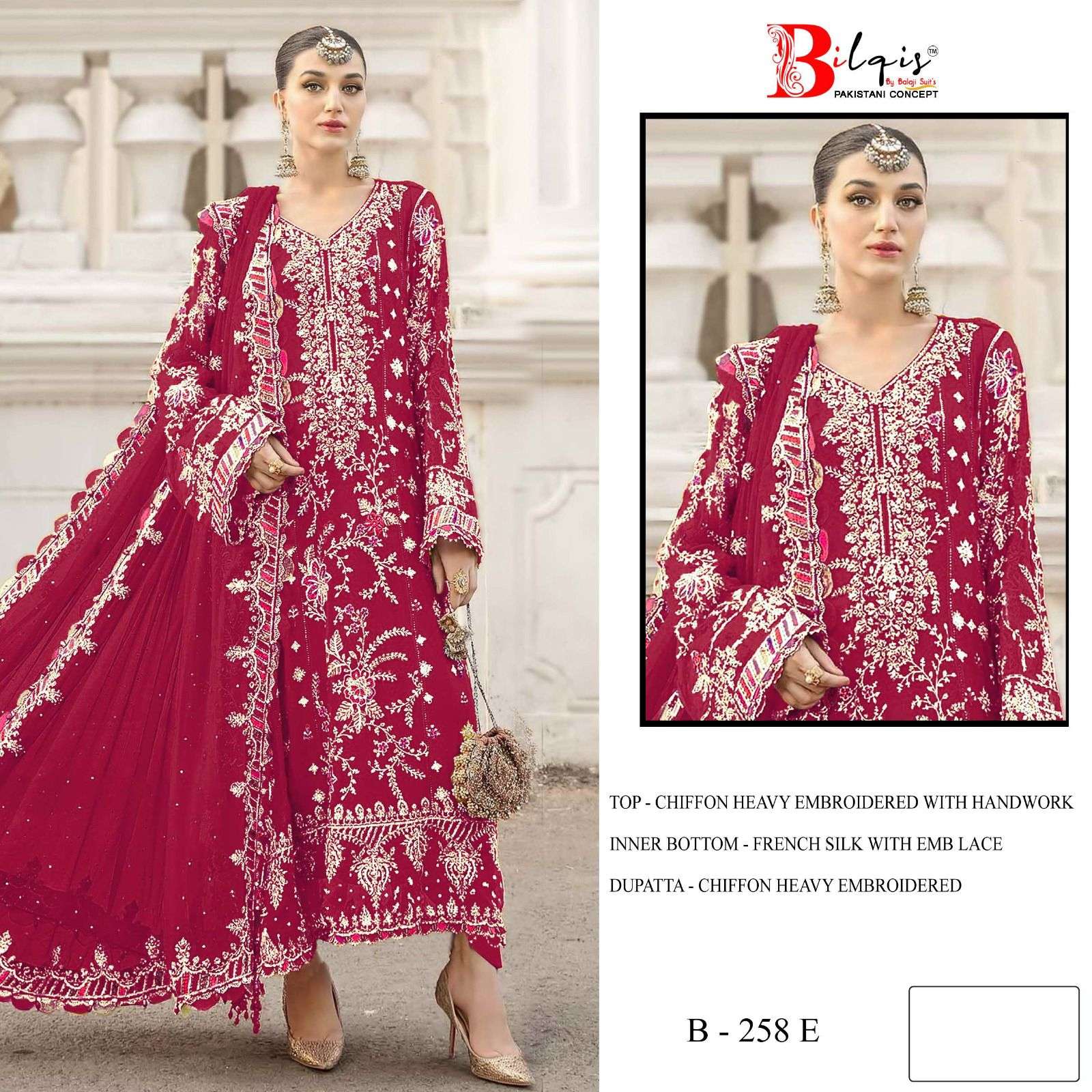 BILQIS B 258 E TO H CHIFFON HEAVY EMBROIDERED DESIGNER PAKISTANI SUIT