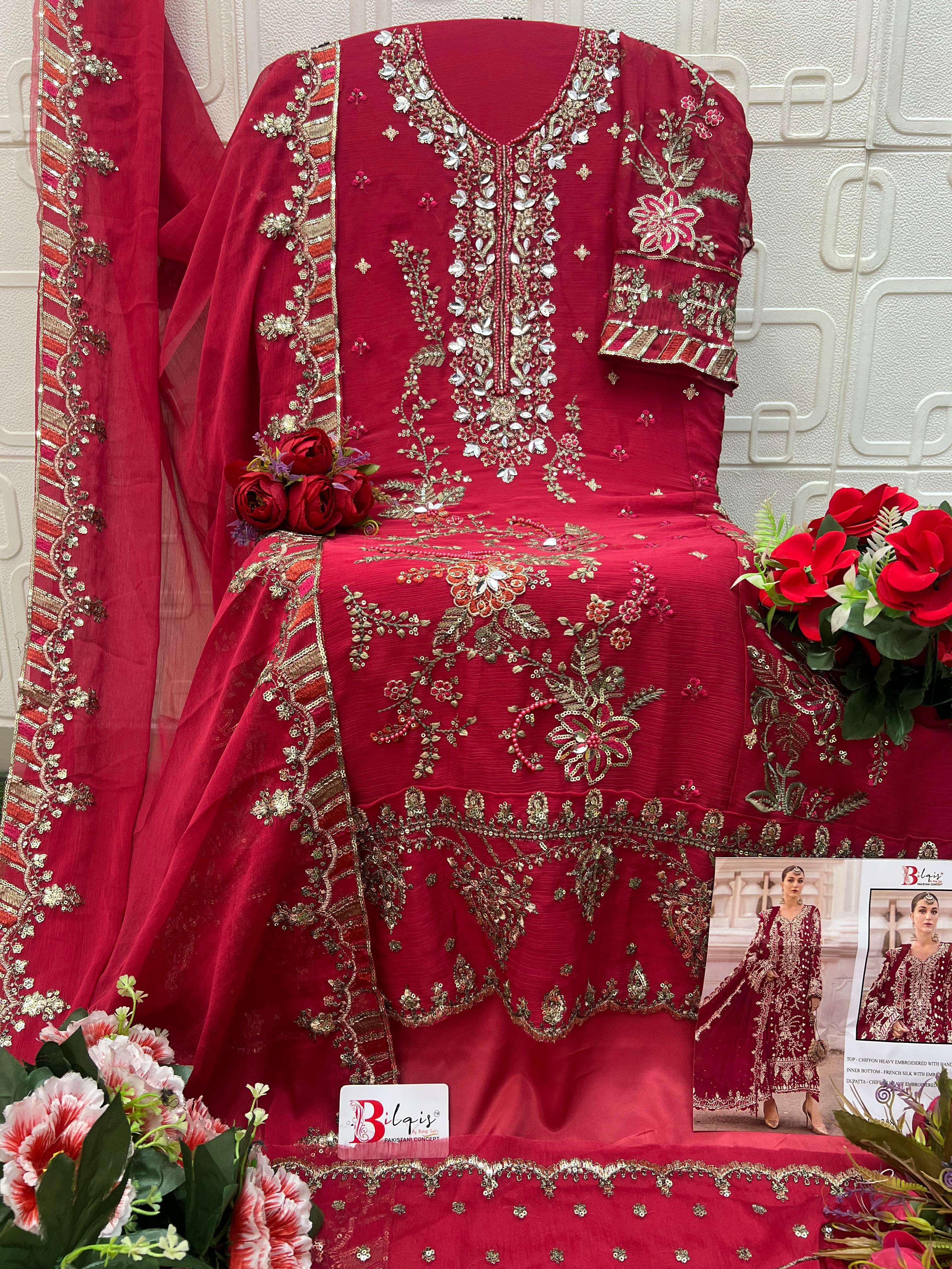 BILQIS B 258 E TO H CHIFFON HEAVY EMBROIDERED DESIGNER PAKISTANI SUIT