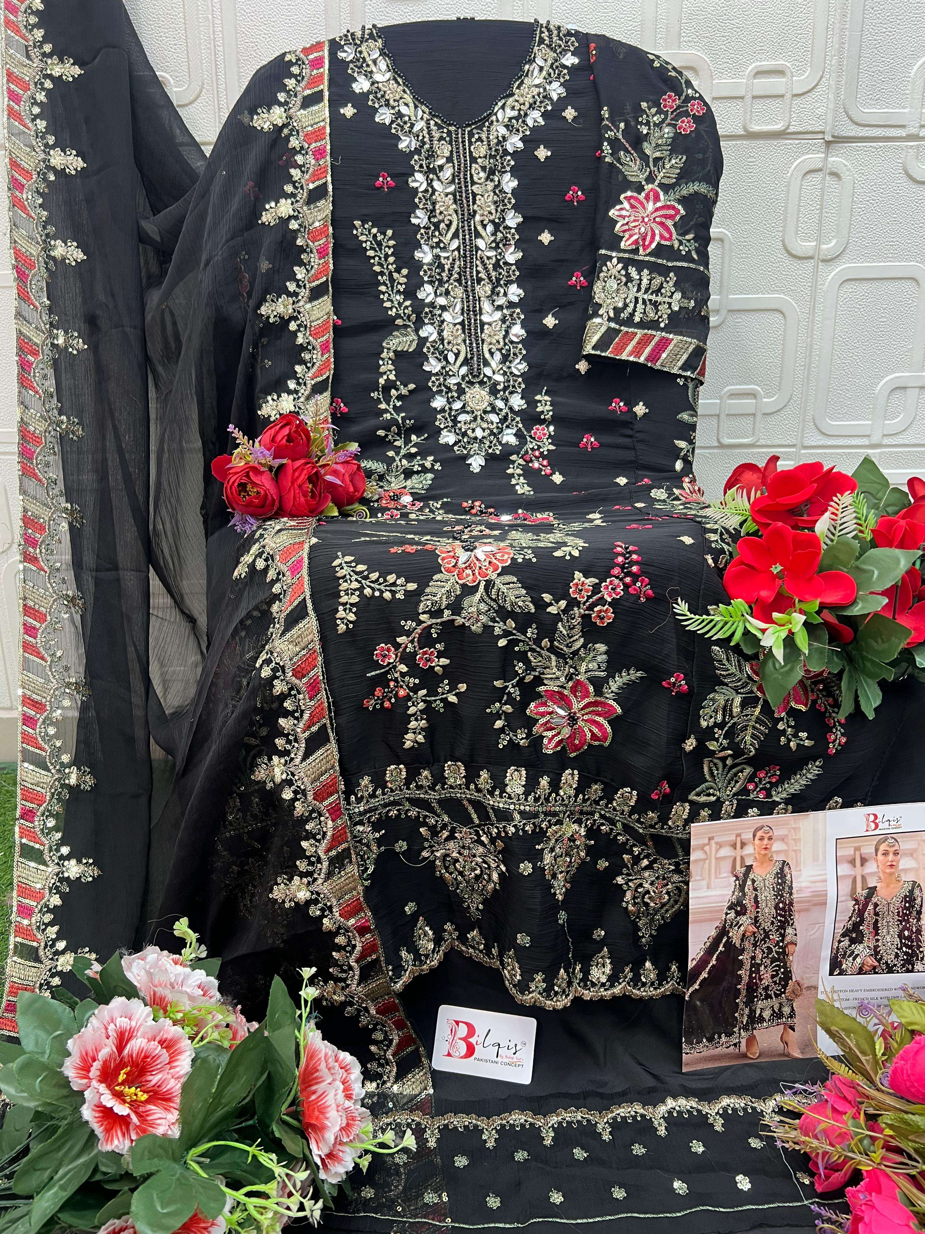BILQIS B 258 E TO H CHIFFON HEAVY EMBROIDERED DESIGNER PAKISTANI SUIT