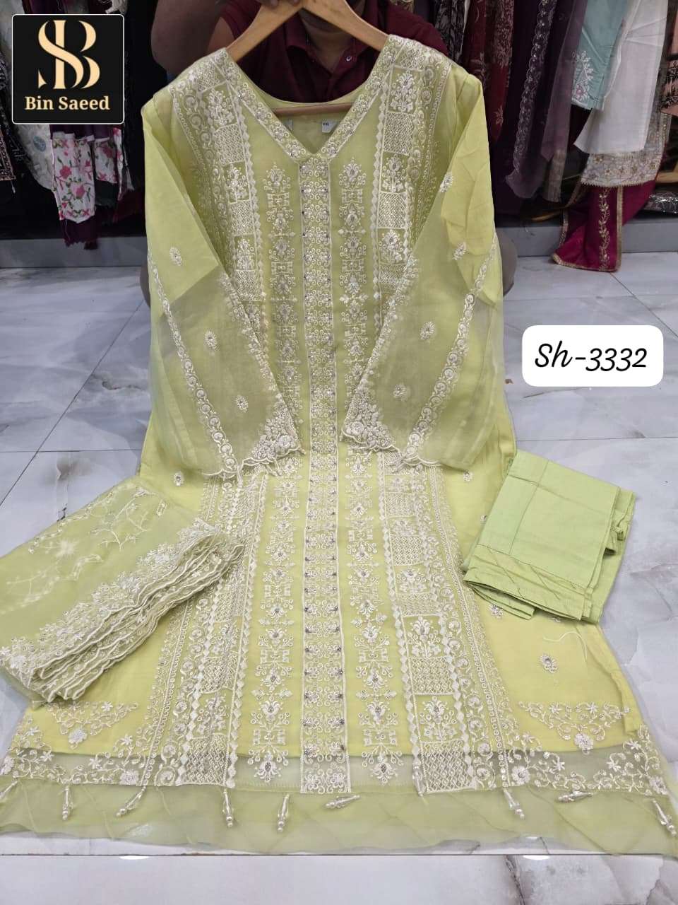 BIN SAEED SH 3332 CHIFFON HEAVY EMBROIDERED DESIGNER PAKISTANI SUIT