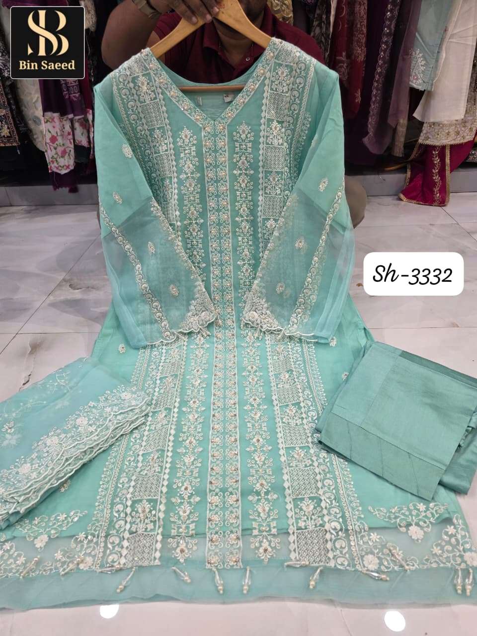 BIN SAEED SH 3332 CHIFFON HEAVY EMBROIDERED DESIGNER PAKISTANI SUIT