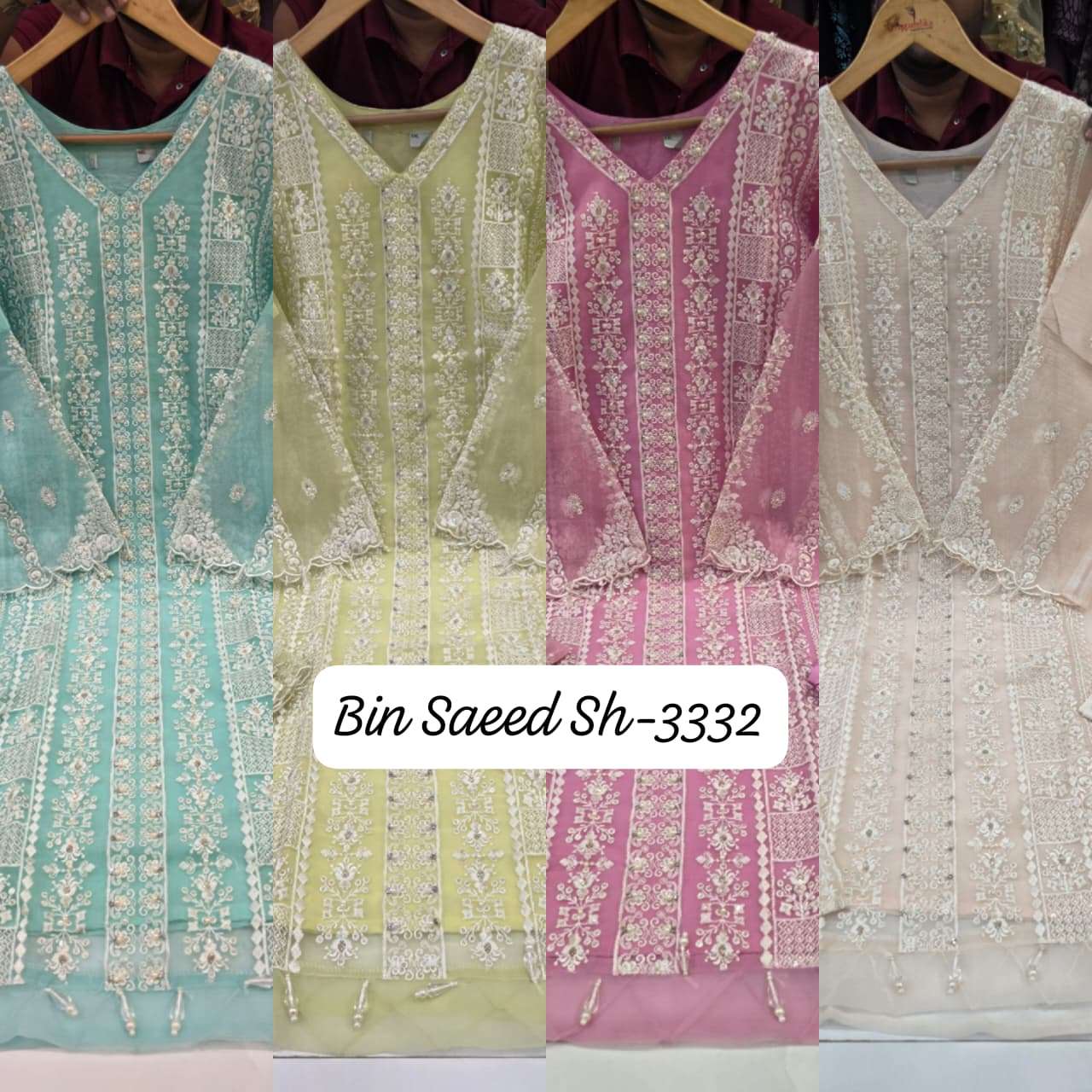 BIN SAEED SH 3332 CHIFFON HEAVY EMBROIDERED DESIGNER PAKISTANI SUIT