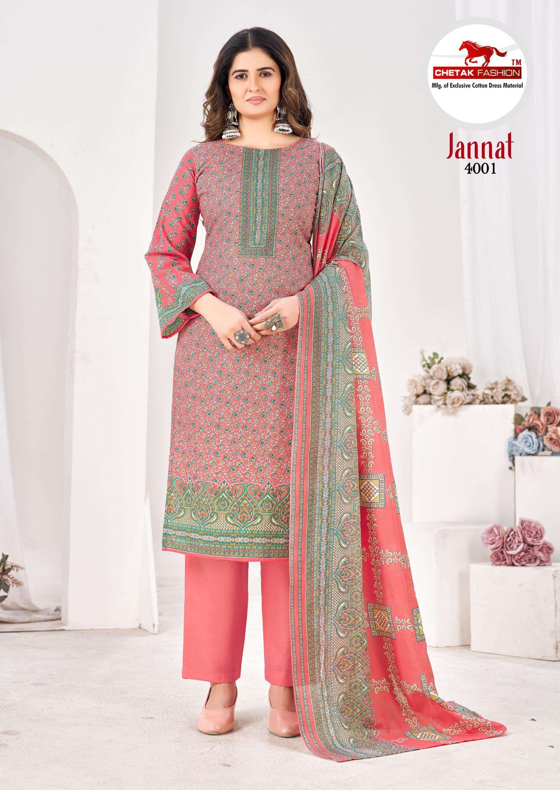 CHETAK FASHION JANNAT KARACHI VOL 4 COTTON PRINT WITH SWAROVSKI SALWAR SUIT