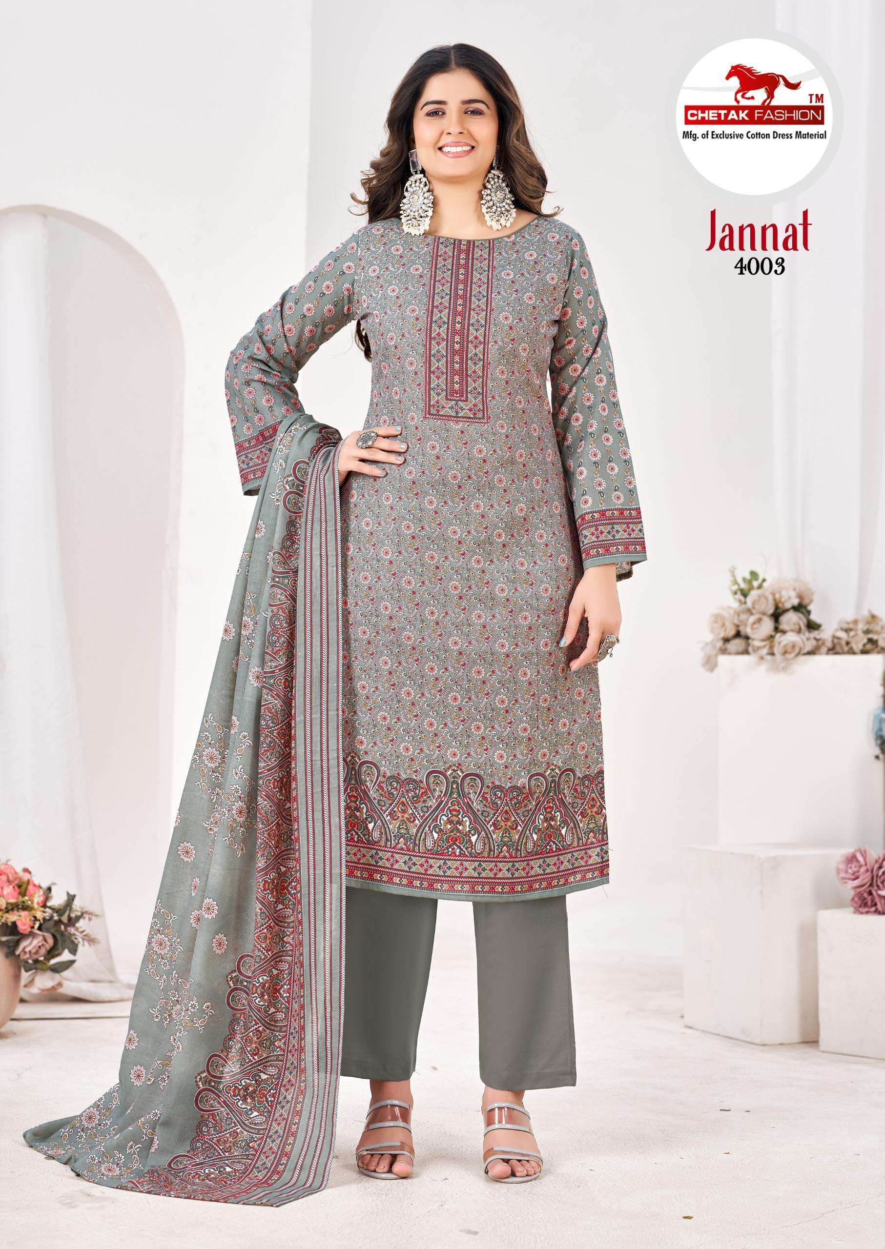 CHETAK FASHION JANNAT KARACHI VOL 4 COTTON PRINT WITH SWAROVSKI SALWAR SUIT