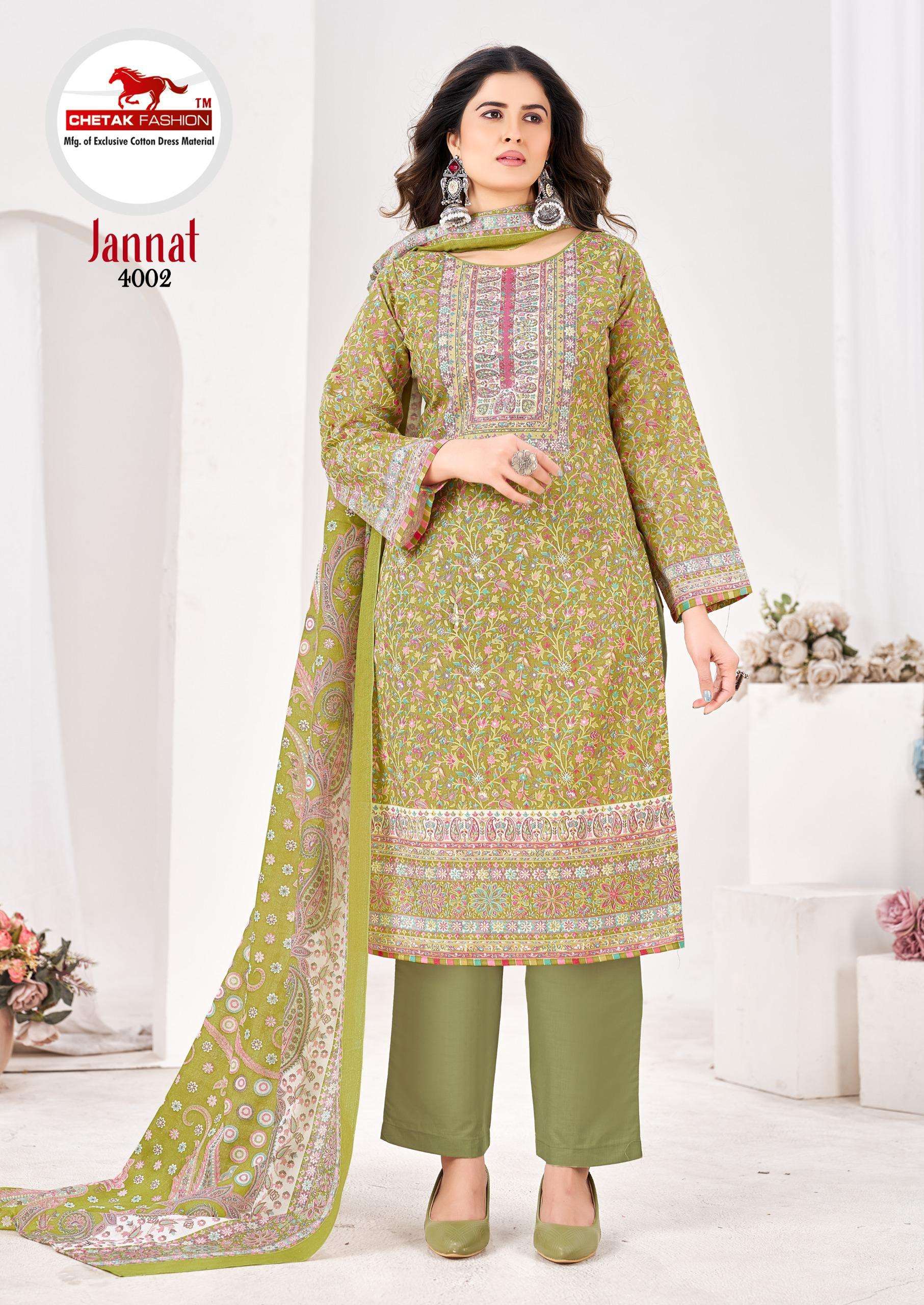 CHETAK FASHION JANNAT KARACHI VOL 4 COTTON PRINT WITH SWAROVSKI SALWAR SUIT
