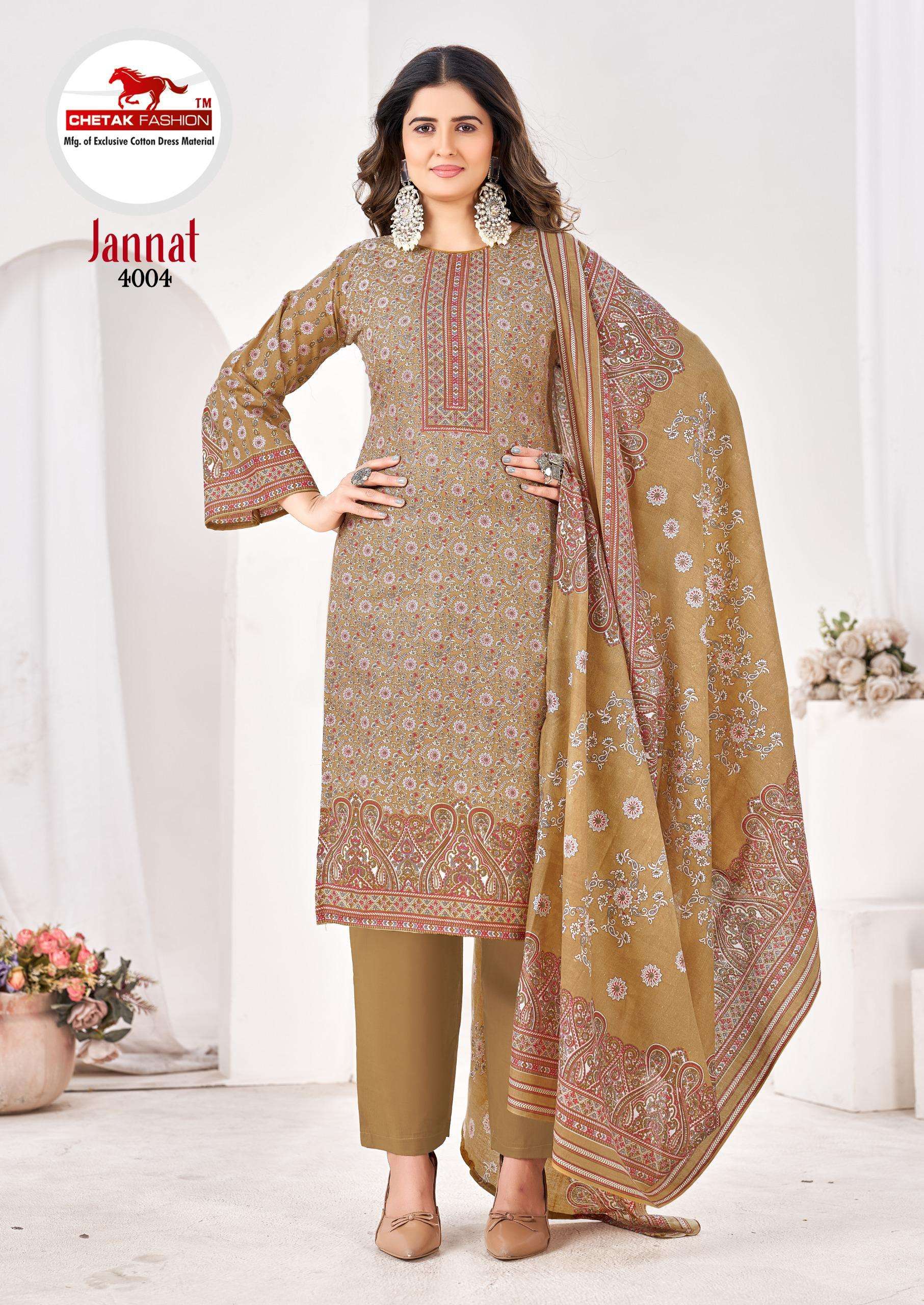 CHETAK FASHION JANNAT KARACHI VOL 4 COTTON PRINT WITH SWAROVSKI SALWAR SUIT