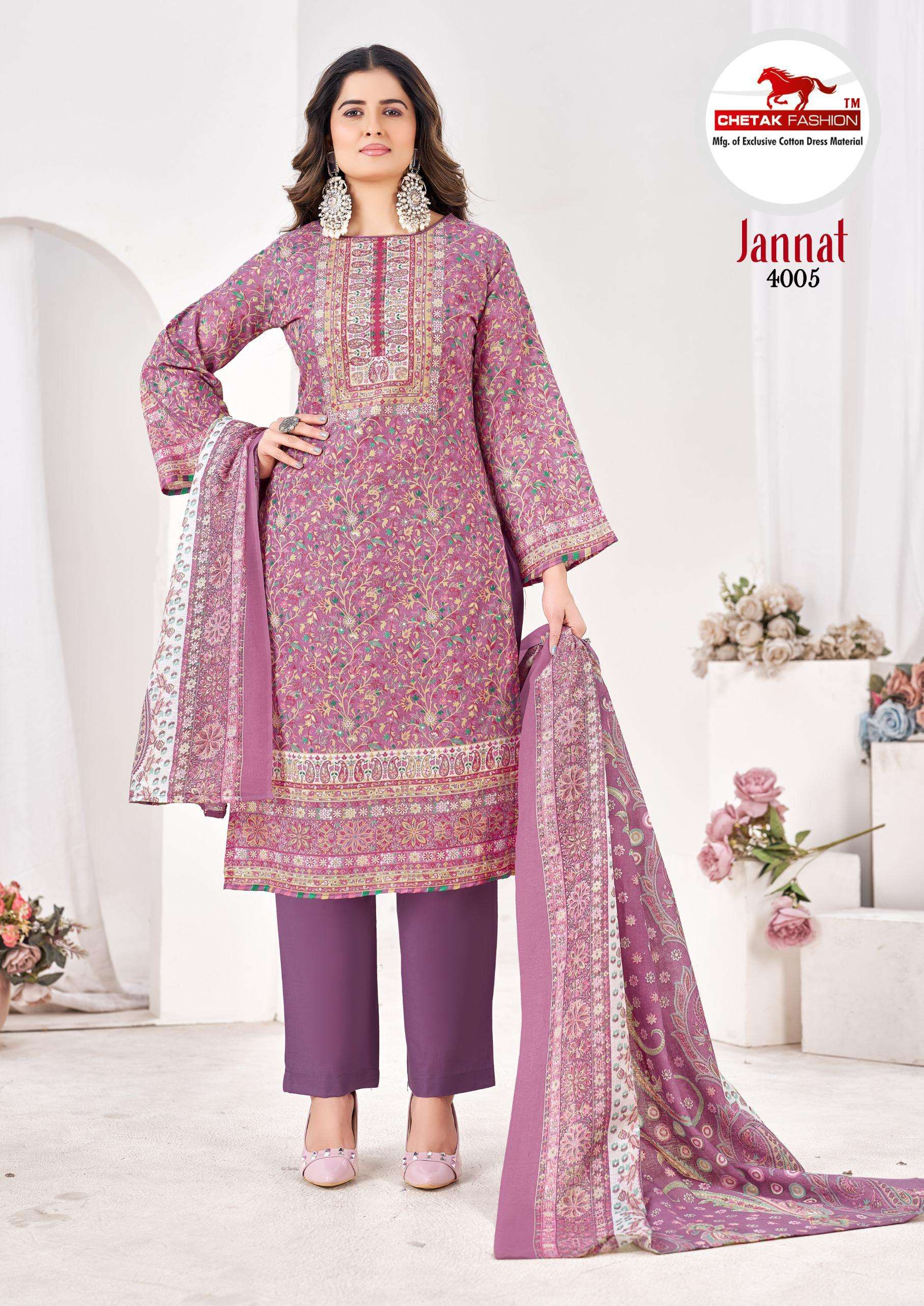 CHETAK FASHION JANNAT KARACHI VOL 4 COTTON PRINT WITH SWAROVSKI SALWAR SUIT