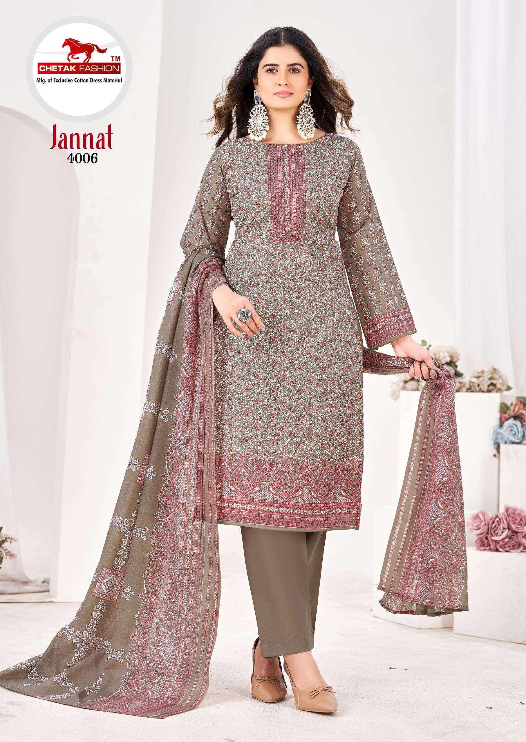 CHETAK FASHION JANNAT KARACHI VOL 4 COTTON PRINT WITH SWAROVSKI SALWAR SUIT
