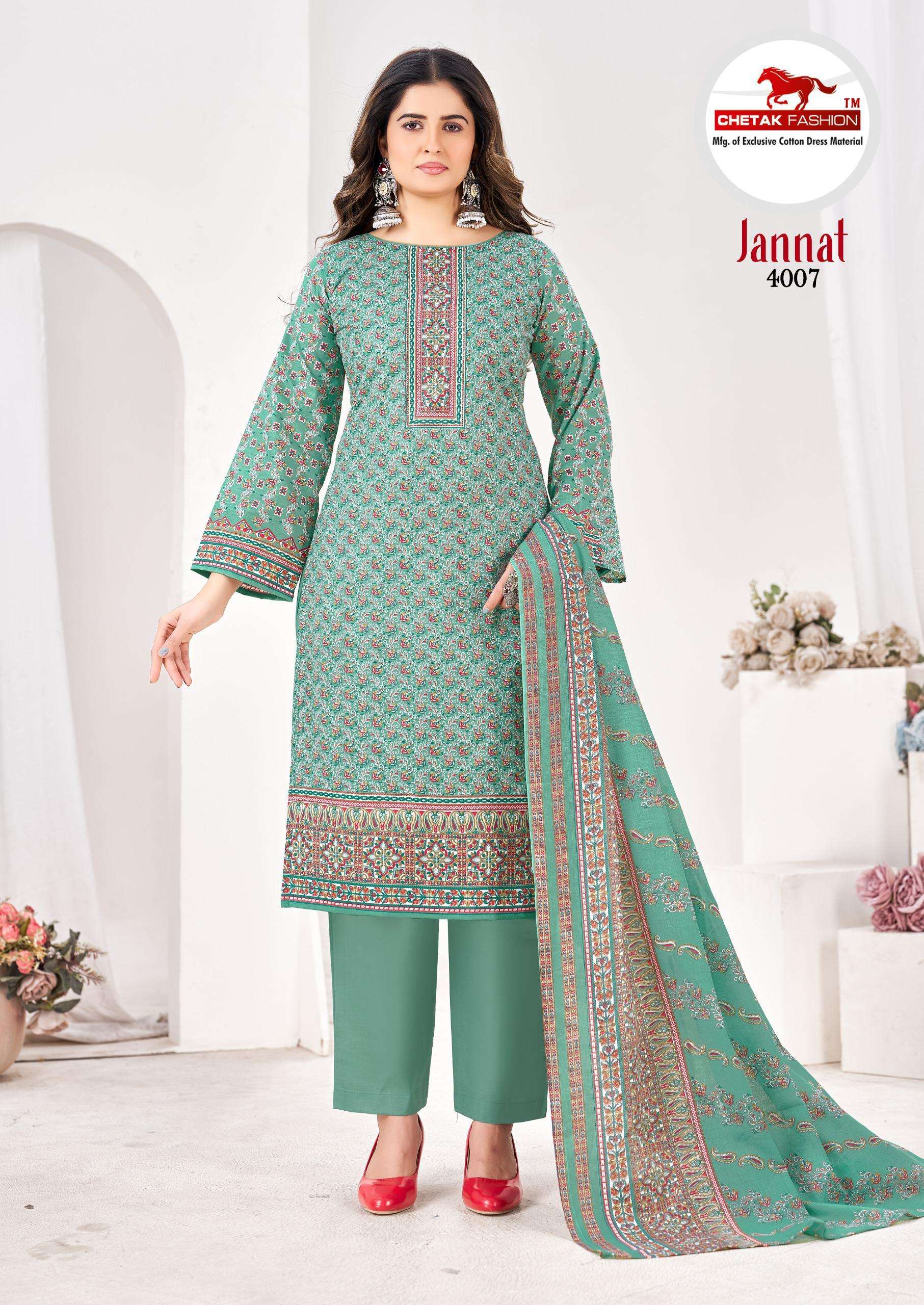 CHETAK FASHION JANNAT KARACHI VOL 4 COTTON PRINT WITH SWAROVSKI SALWAR SUIT