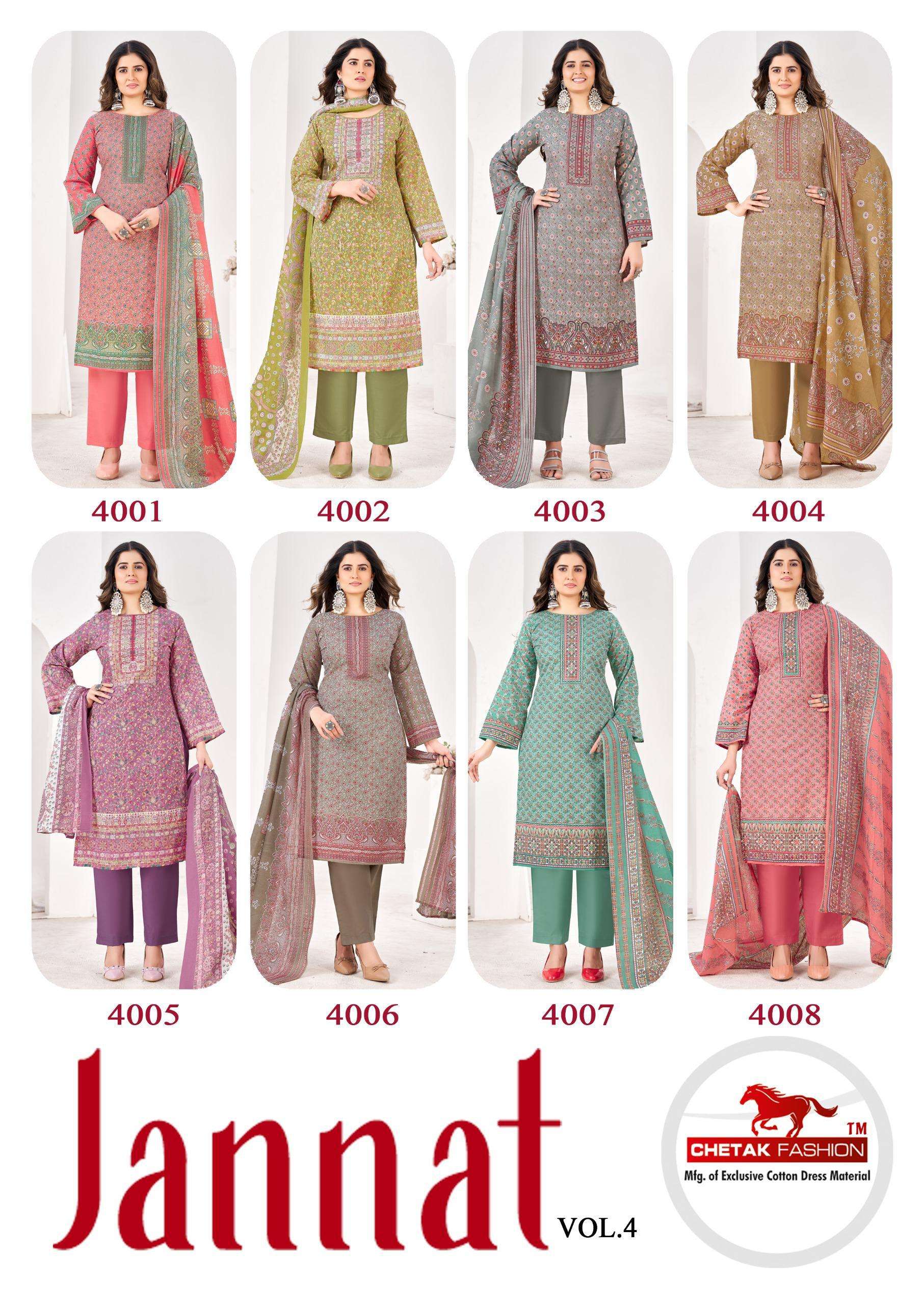 CHETAK FASHION JANNAT KARACHI VOL 4 COTTON PRINT WITH SWAROVSKI SALWAR SUIT