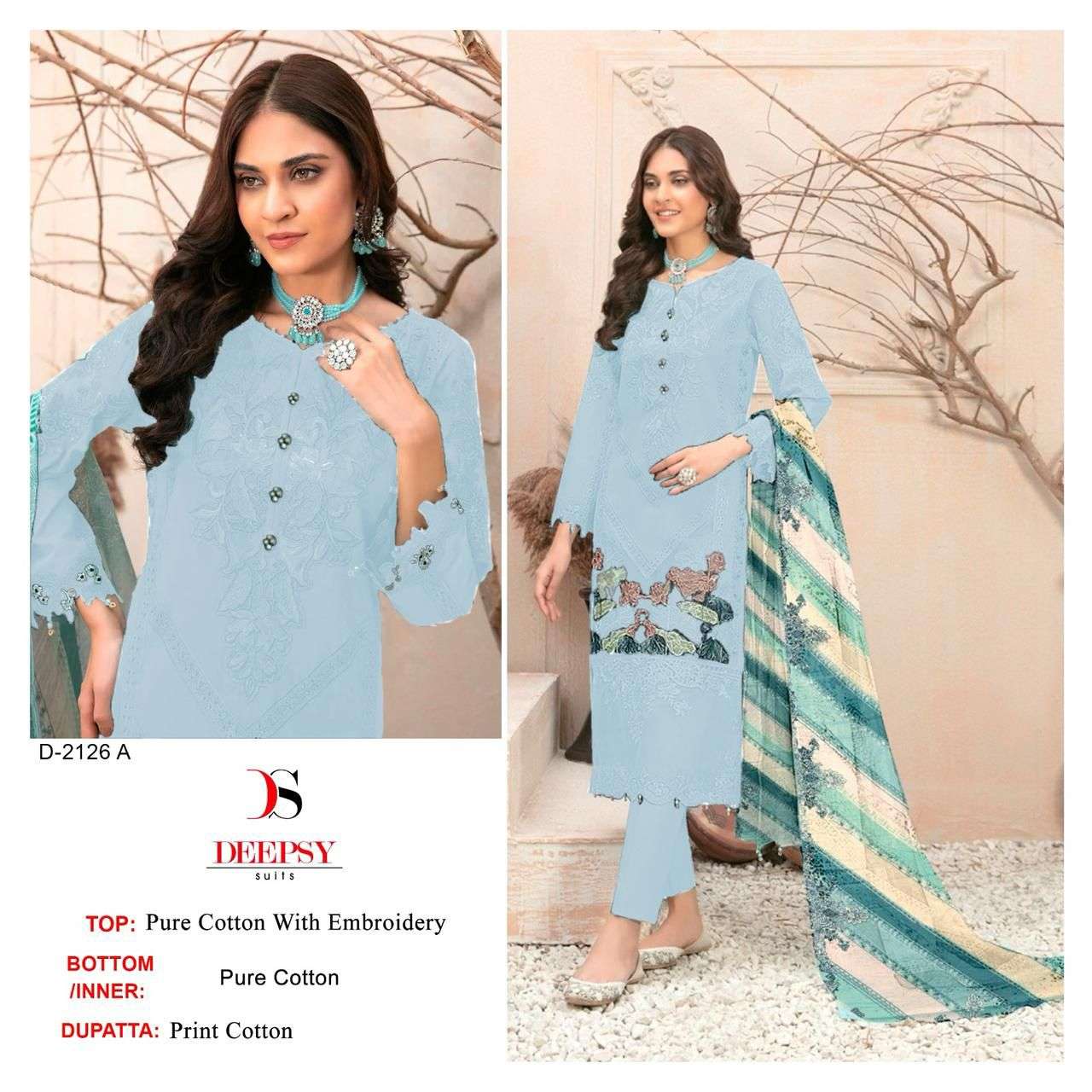 DEEPSY SUITS D NO 2126 COTTON EMBROIDERY DESIGNER PAKISTANI SUIT