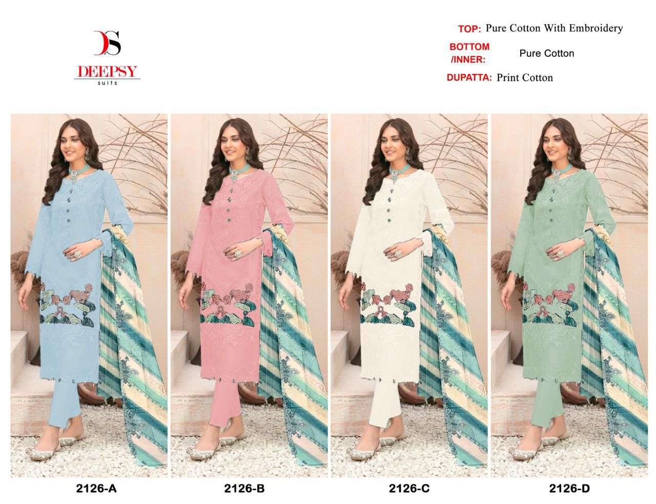 DEEPSY SUITS D NO 2126 COTTON EMBROIDERY DESIGNER PAKISTANI SUIT