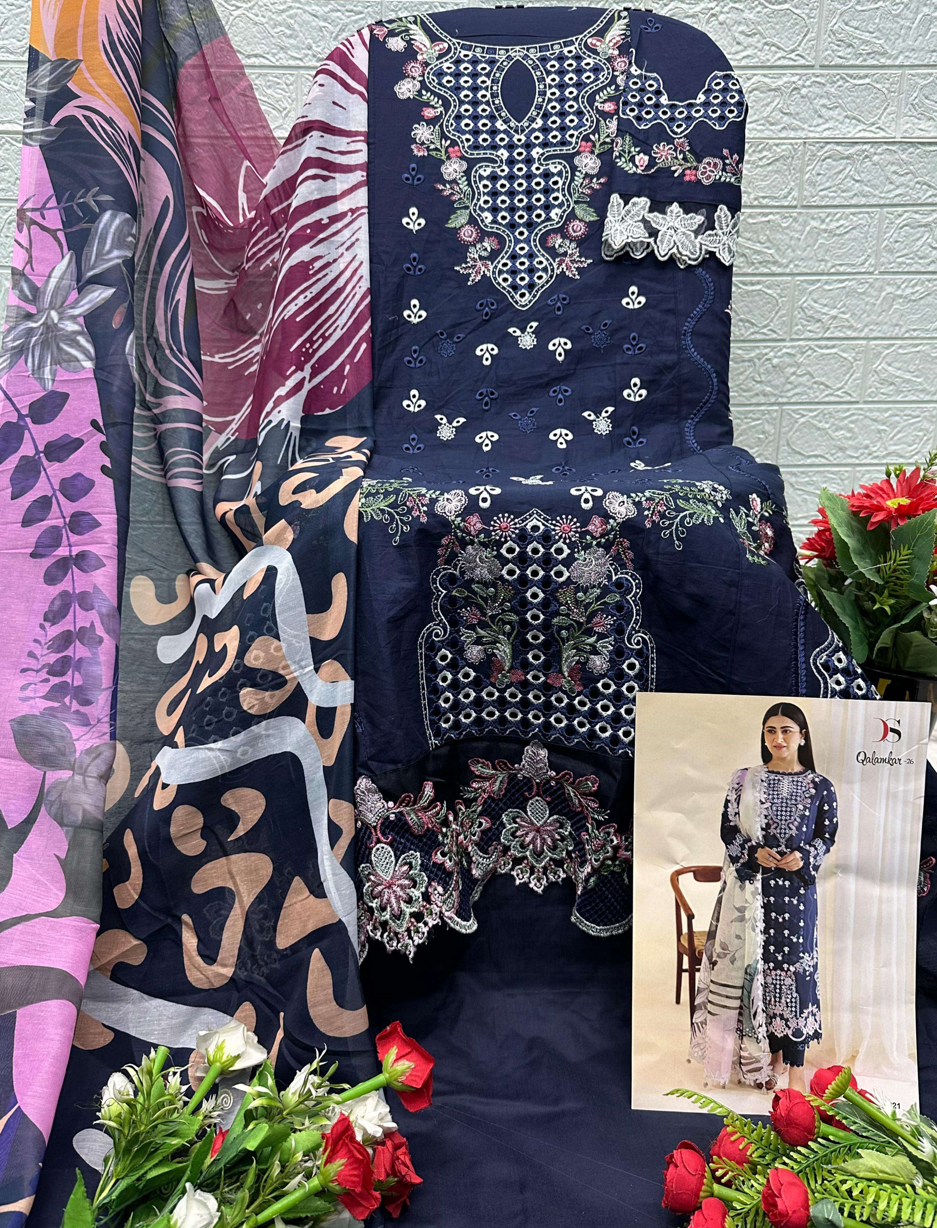 DEEPSY SUITS QALAMKAR LAWN 26 COTTON EMBROIDERY DESIGNER WORK SUIT