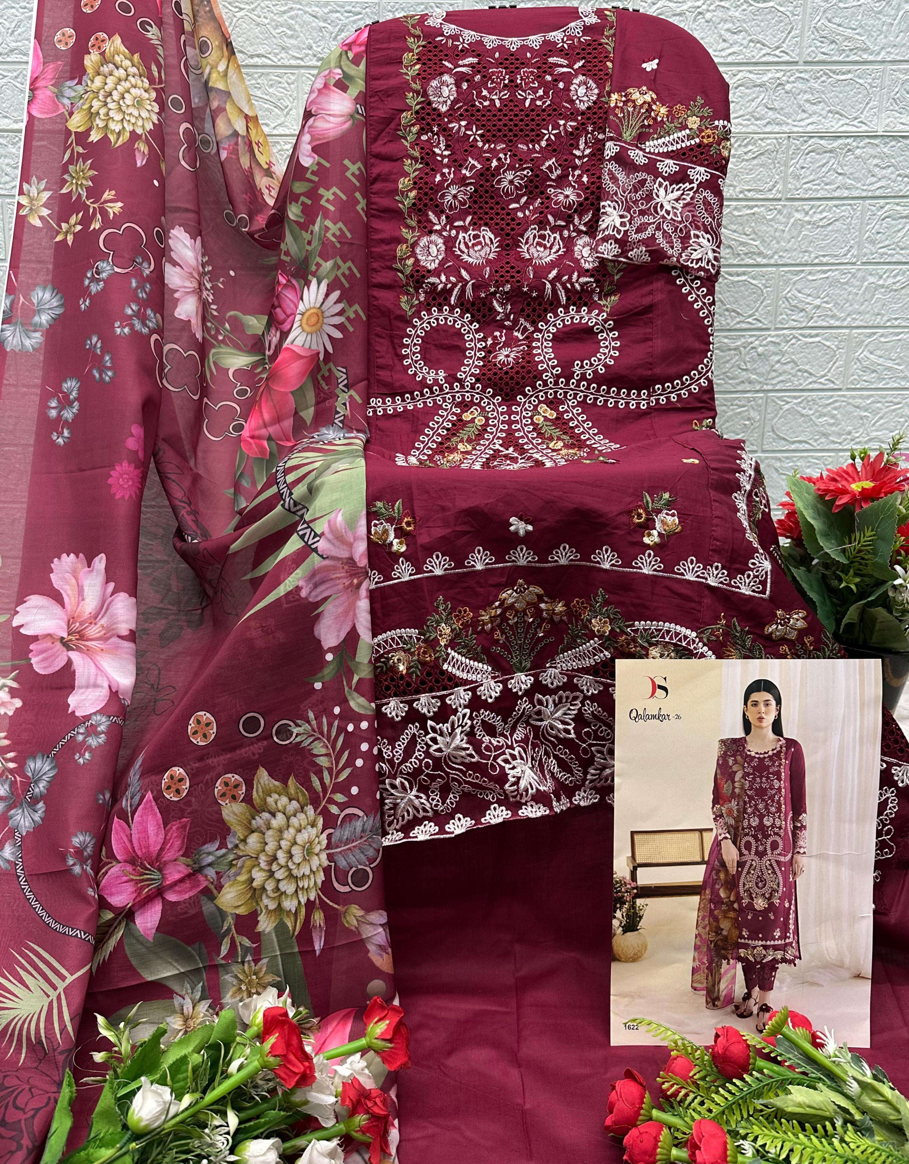 DEEPSY SUITS QALAMKAR LAWN 26 COTTON EMBROIDERY DESIGNER WORK SUIT