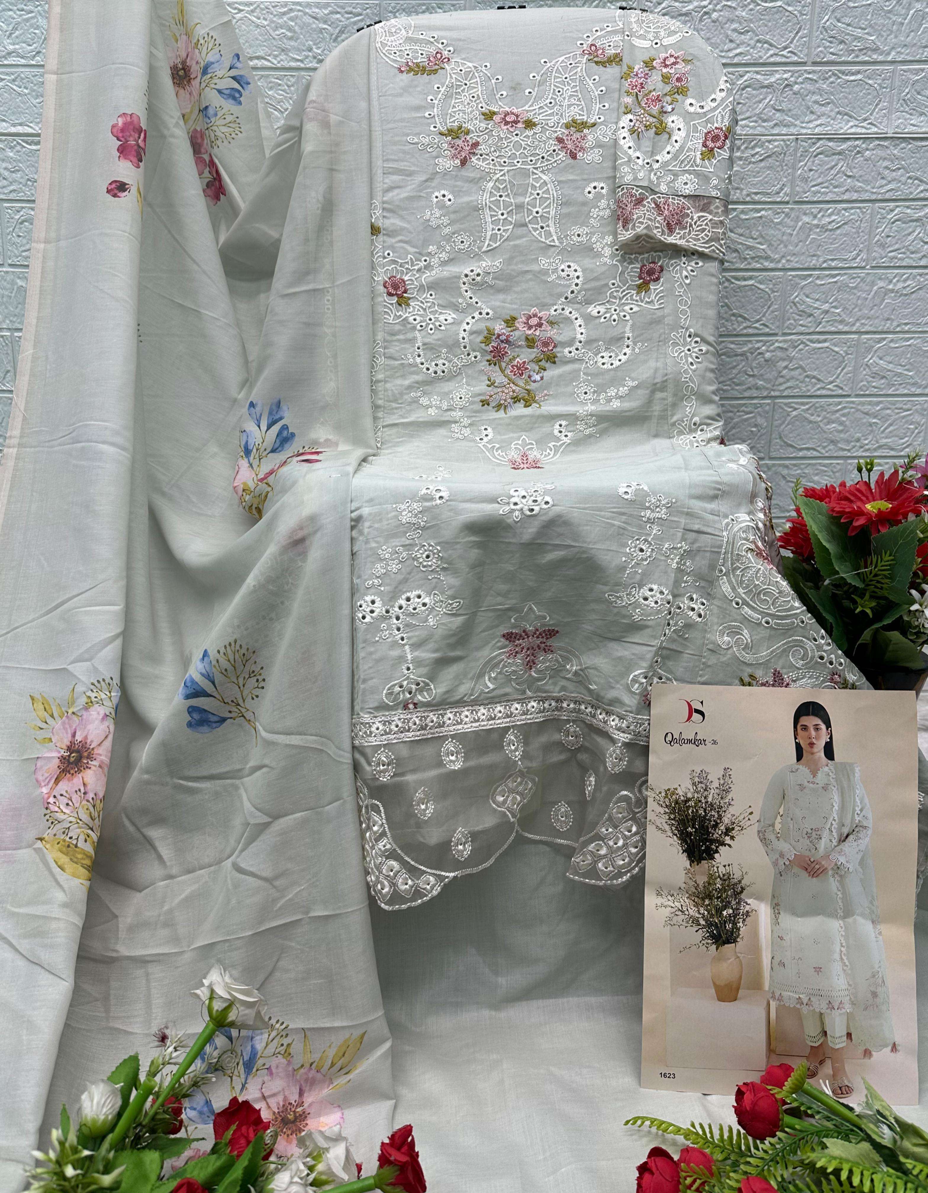 DEEPSY SUITS QALAMKAR LAWN 26 COTTON EMBROIDERY DESIGNER WORK SUIT