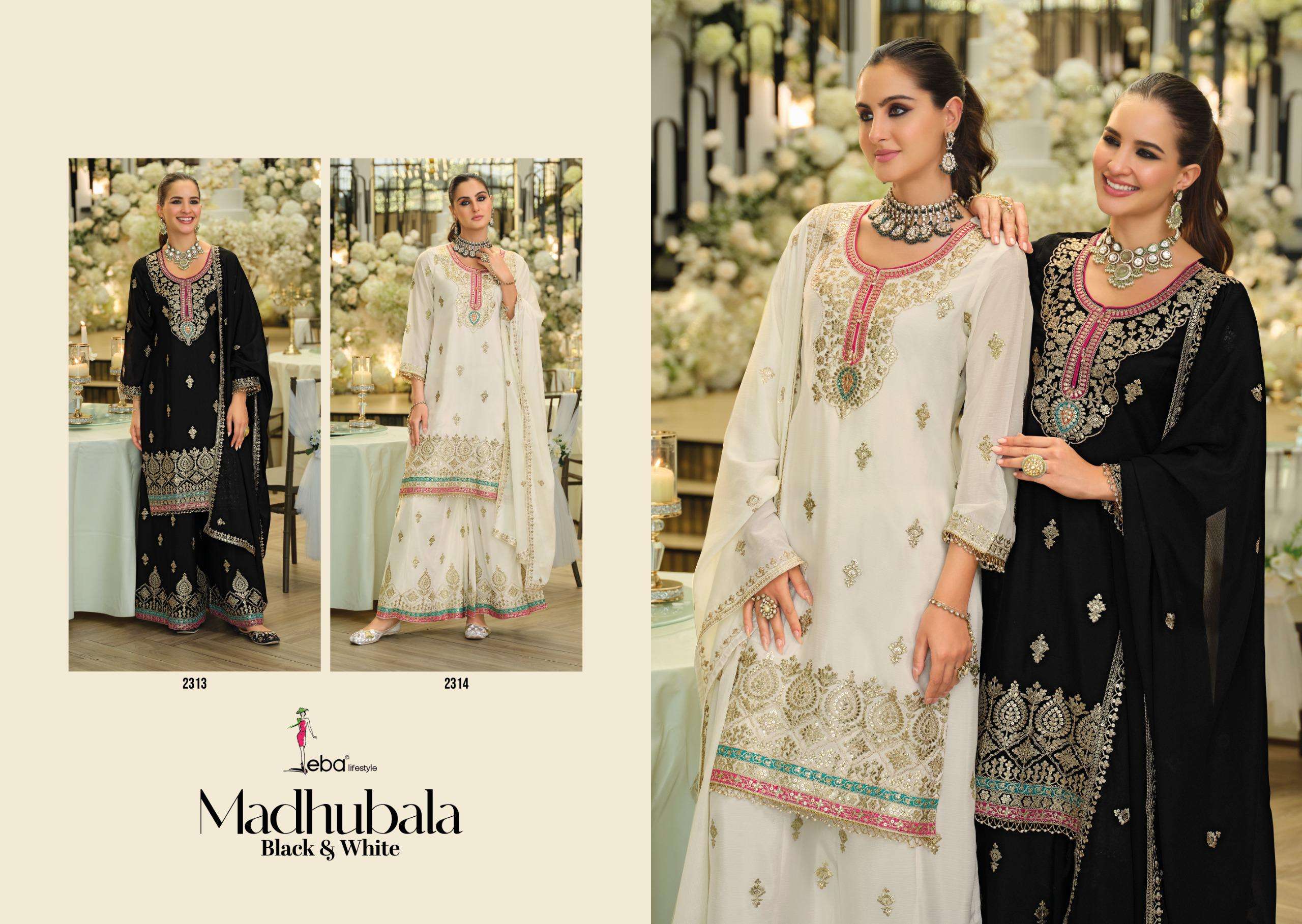 EBA LIFESTYLE MADHUBALA BLACK & WHITE HEAVY EMBROIDERY DESIGNER SUIT