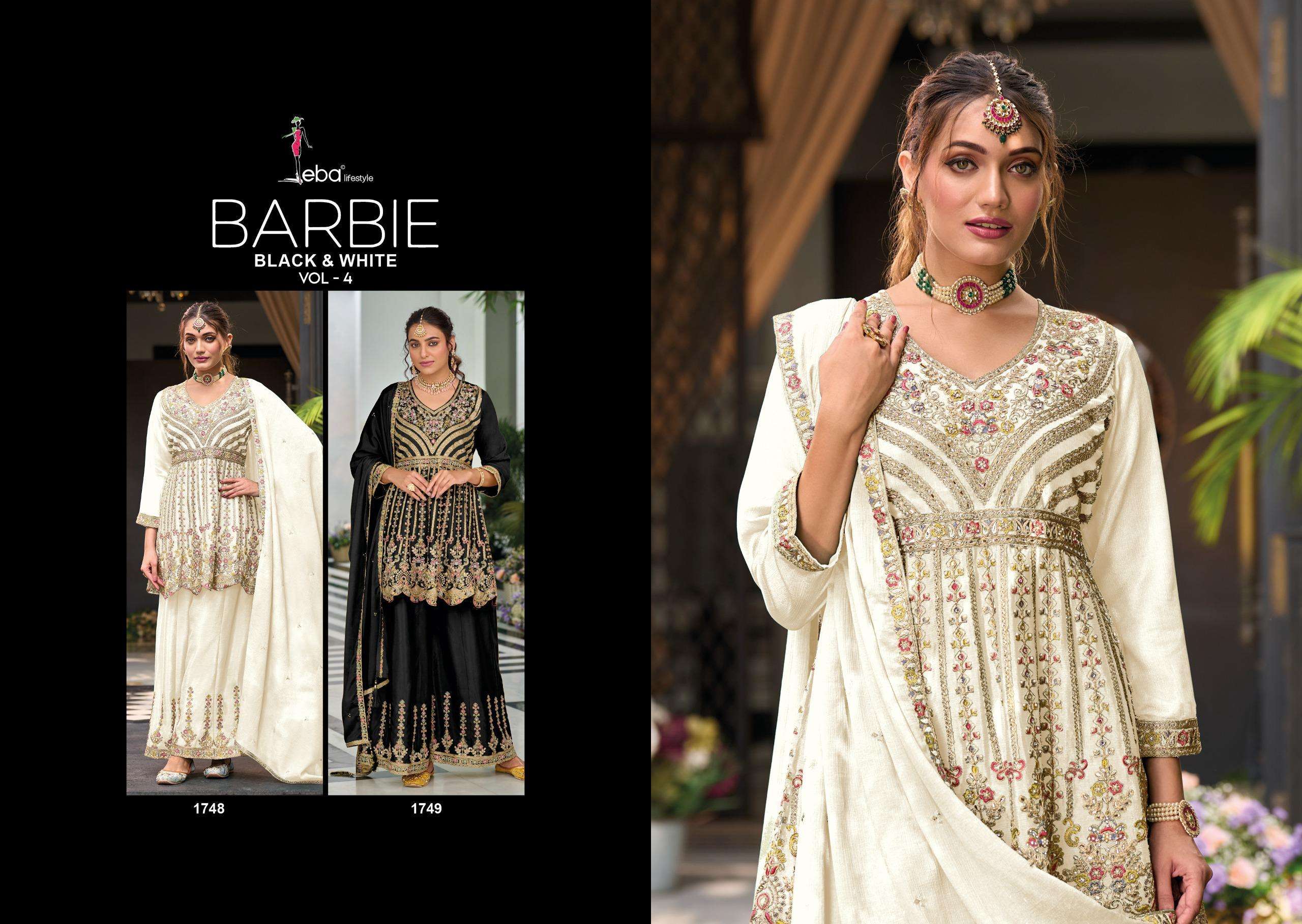 EBA LIFESTYLLE BARBIE BLACK AND WHITE VOL 4 HEAVY EMBROIDERY DESIGNER FESTIVE WEAR SUIT