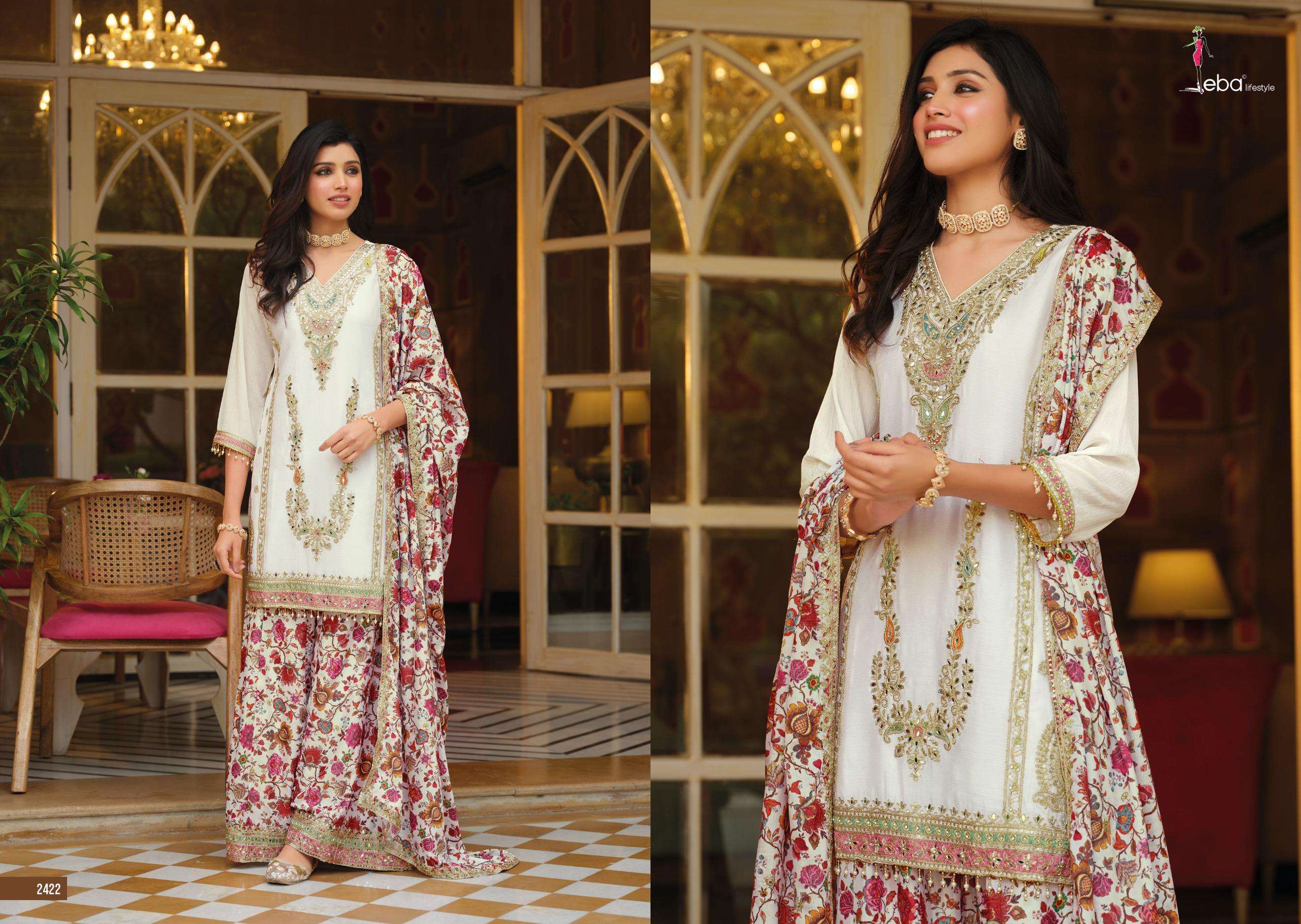 EBA LIFESTYLLE RANG BLACK AND WHITE CHINON HEAVY EMBROIDERY DESIGNER WEDDING WEAR READY MADE LADIES SUIT