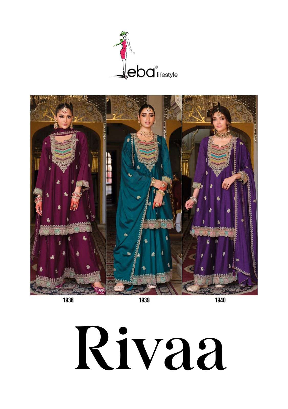 EBA LIFESTYLLE RIVAA HEAVY EMBROIDERY DESIGNER FESTIVE WEAR LADIES SUIT