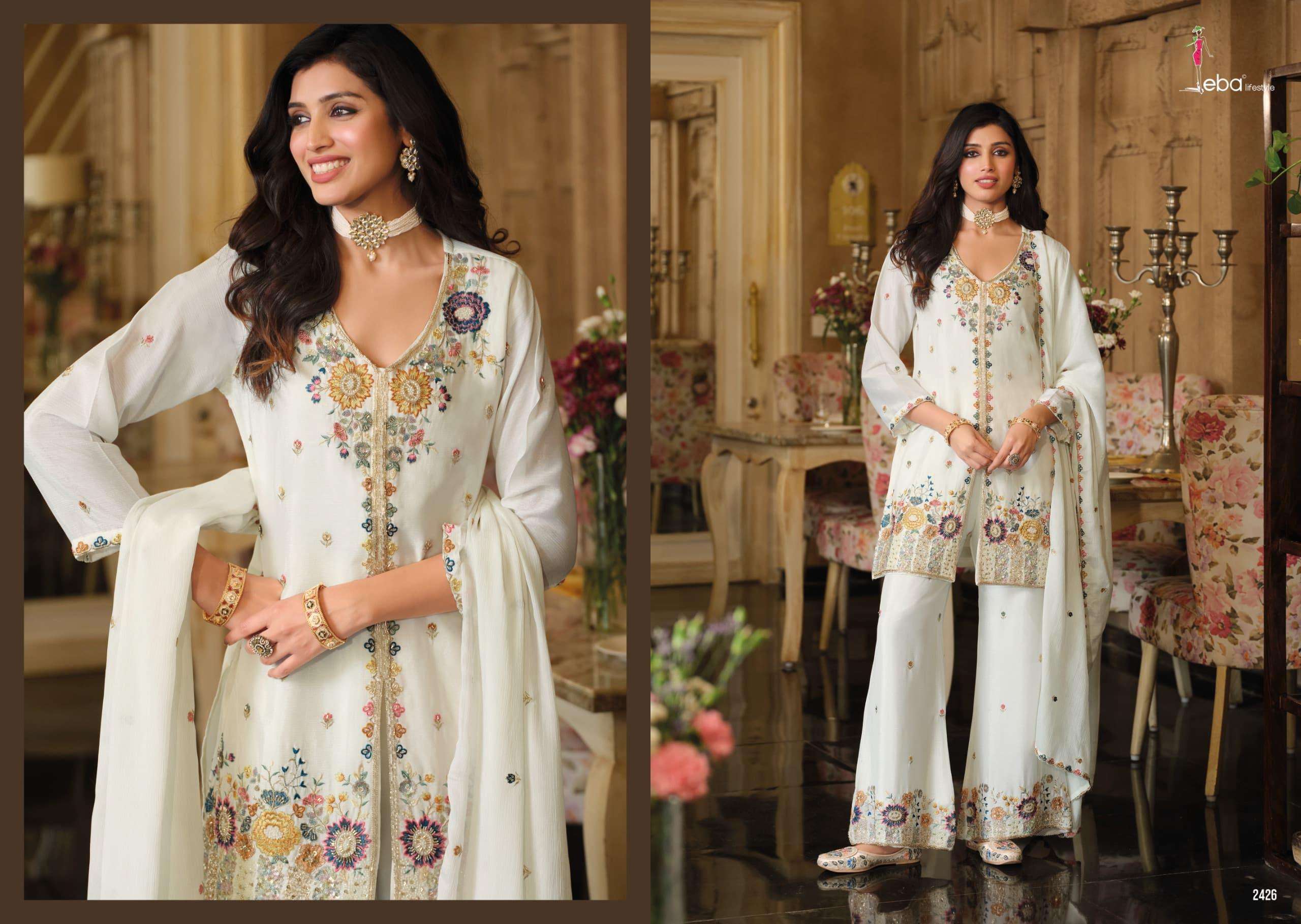 EBA LIFESTYLLE SANV BLACK AND WHITE HEAVY EMBROIDERY DESIGNER PARTY WEAR LADIES SUIT