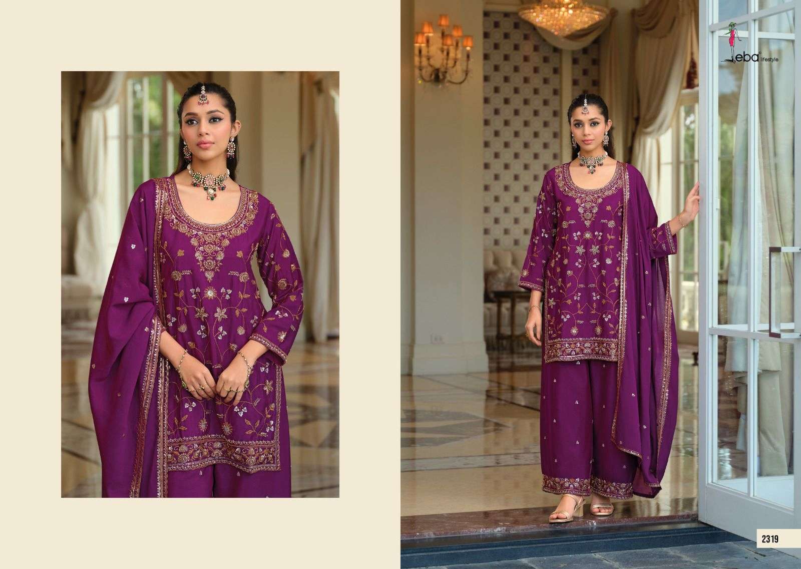 EBA LIFESTYLLE TASROOP CHINON EMBROIDERY DESIGNER PARTY WEAR LADIES SUIT