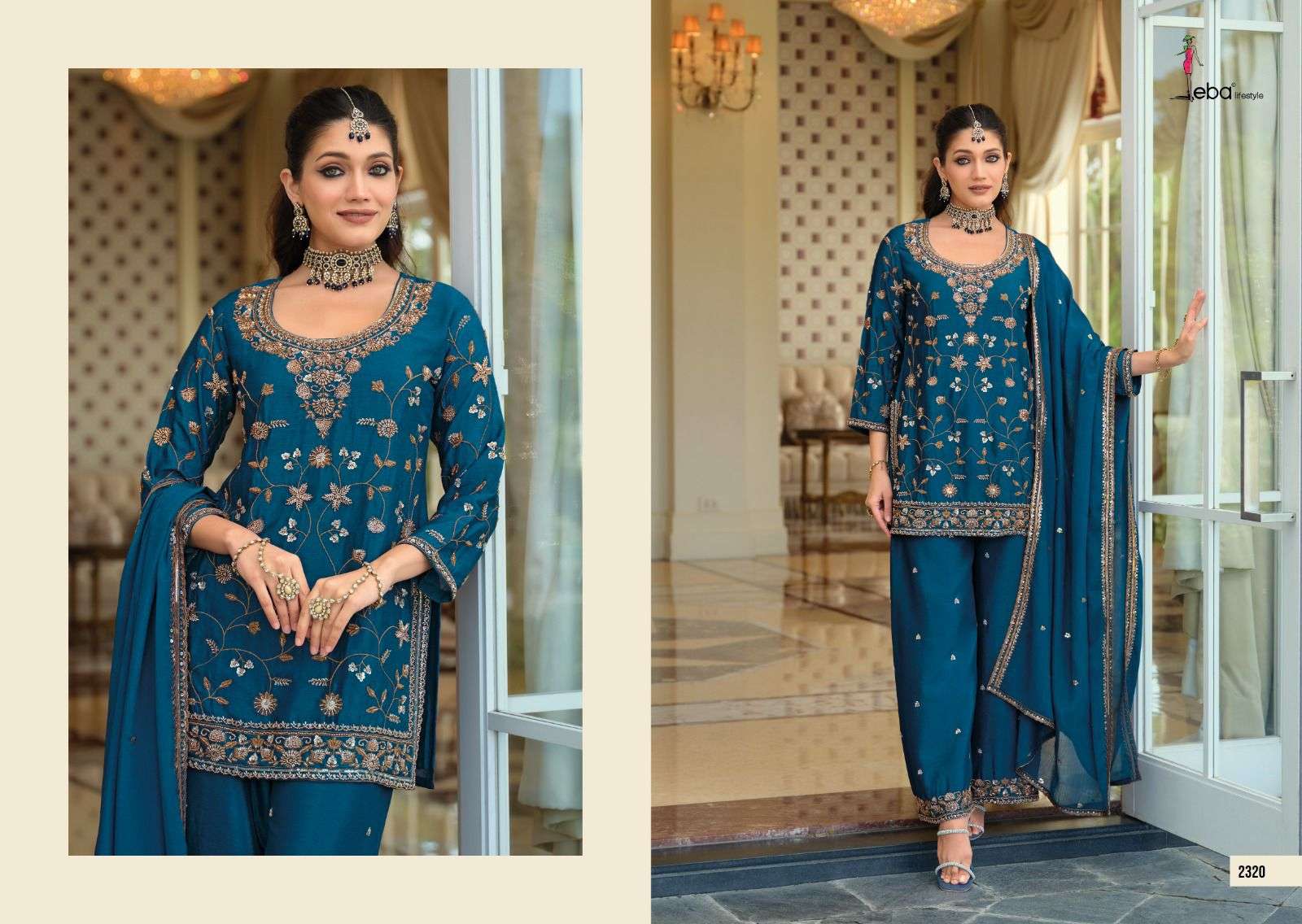 EBA LIFESTYLLE TASROOP CHINON EMBROIDERY DESIGNER PARTY WEAR LADIES SUIT