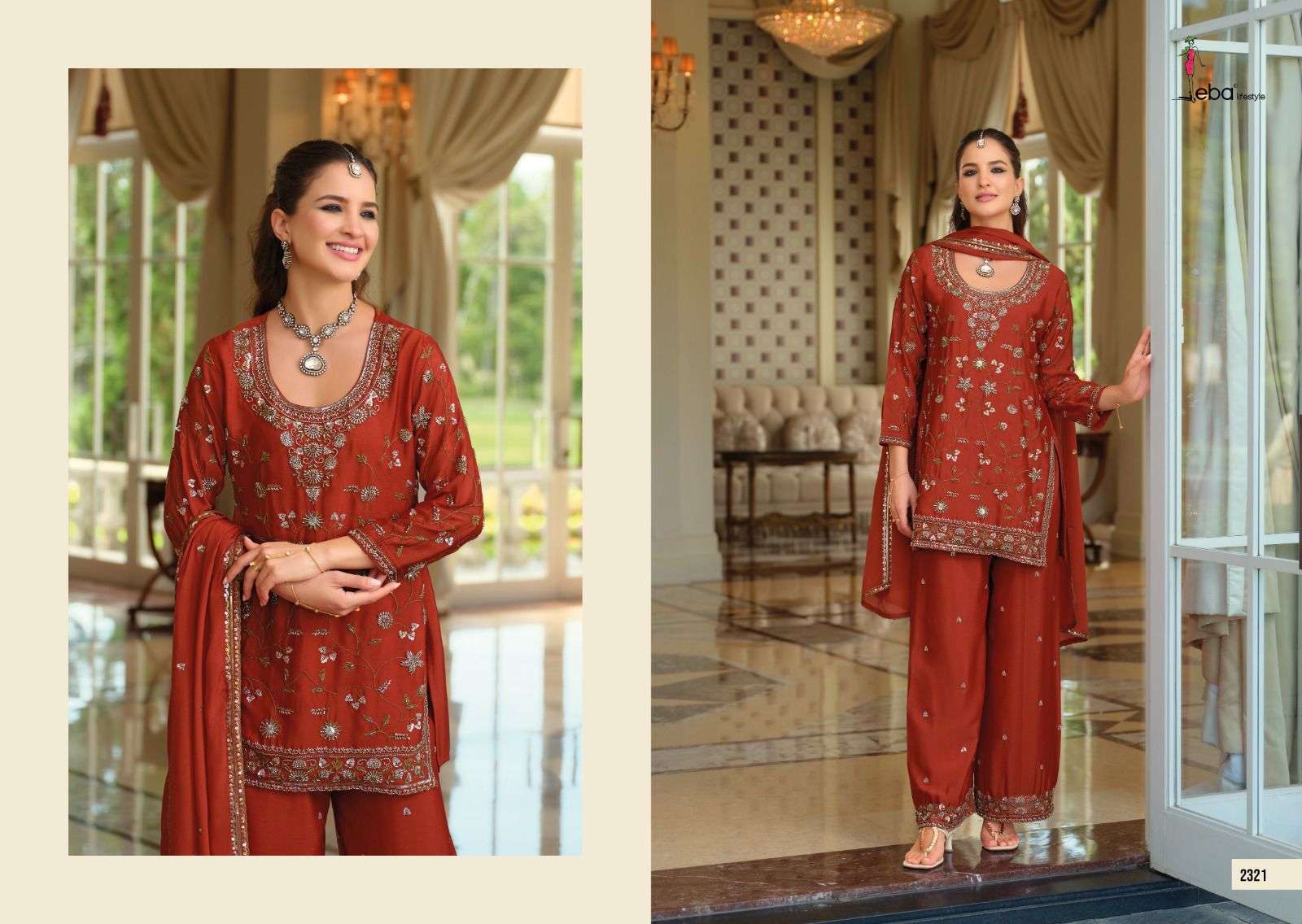 EBA LIFESTYLLE TASROOP CHINON EMBROIDERY DESIGNER PARTY WEAR LADIES SUIT